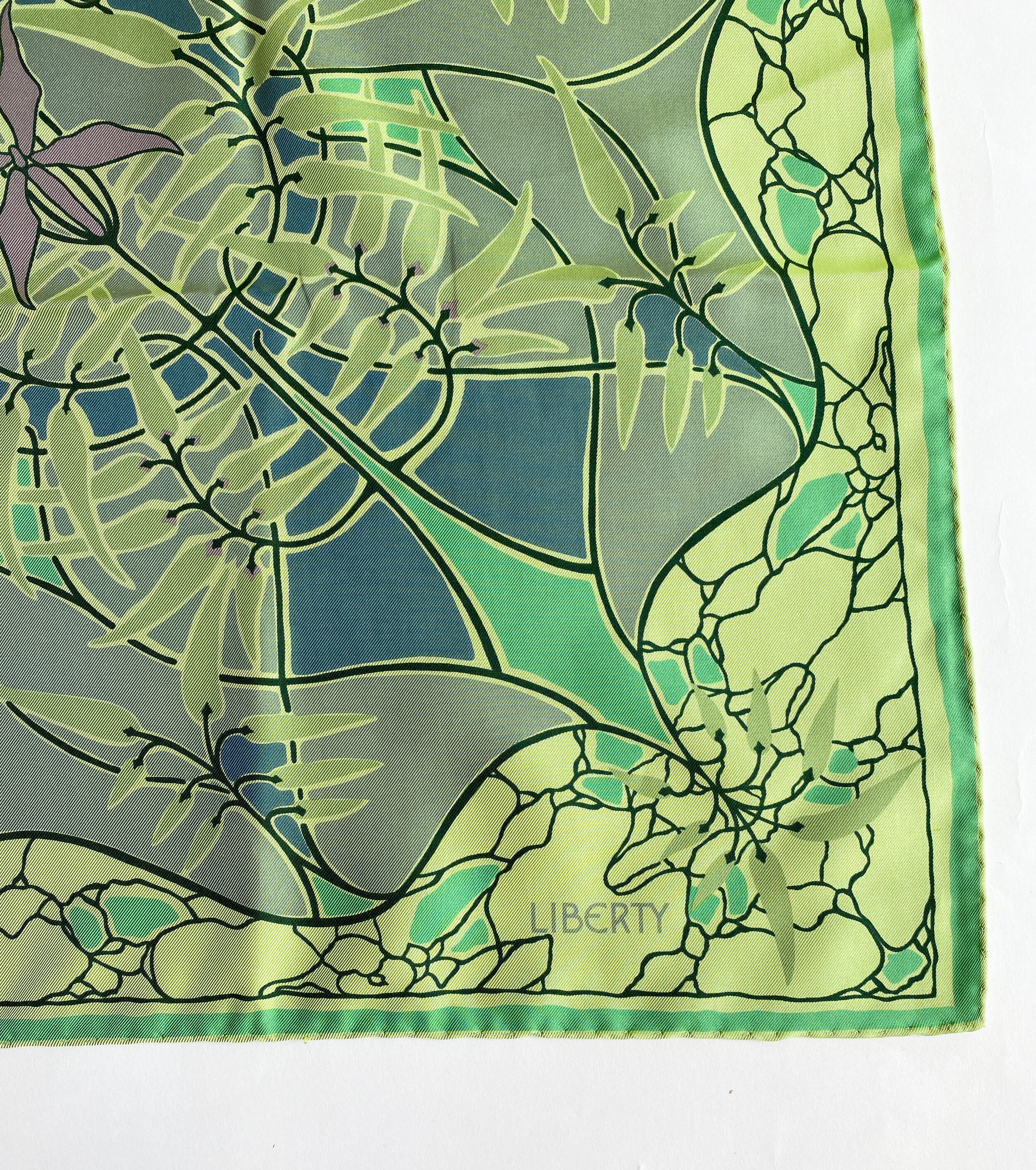 1990s Liberty Celadon Art Nouveau Floral Silk Scarf