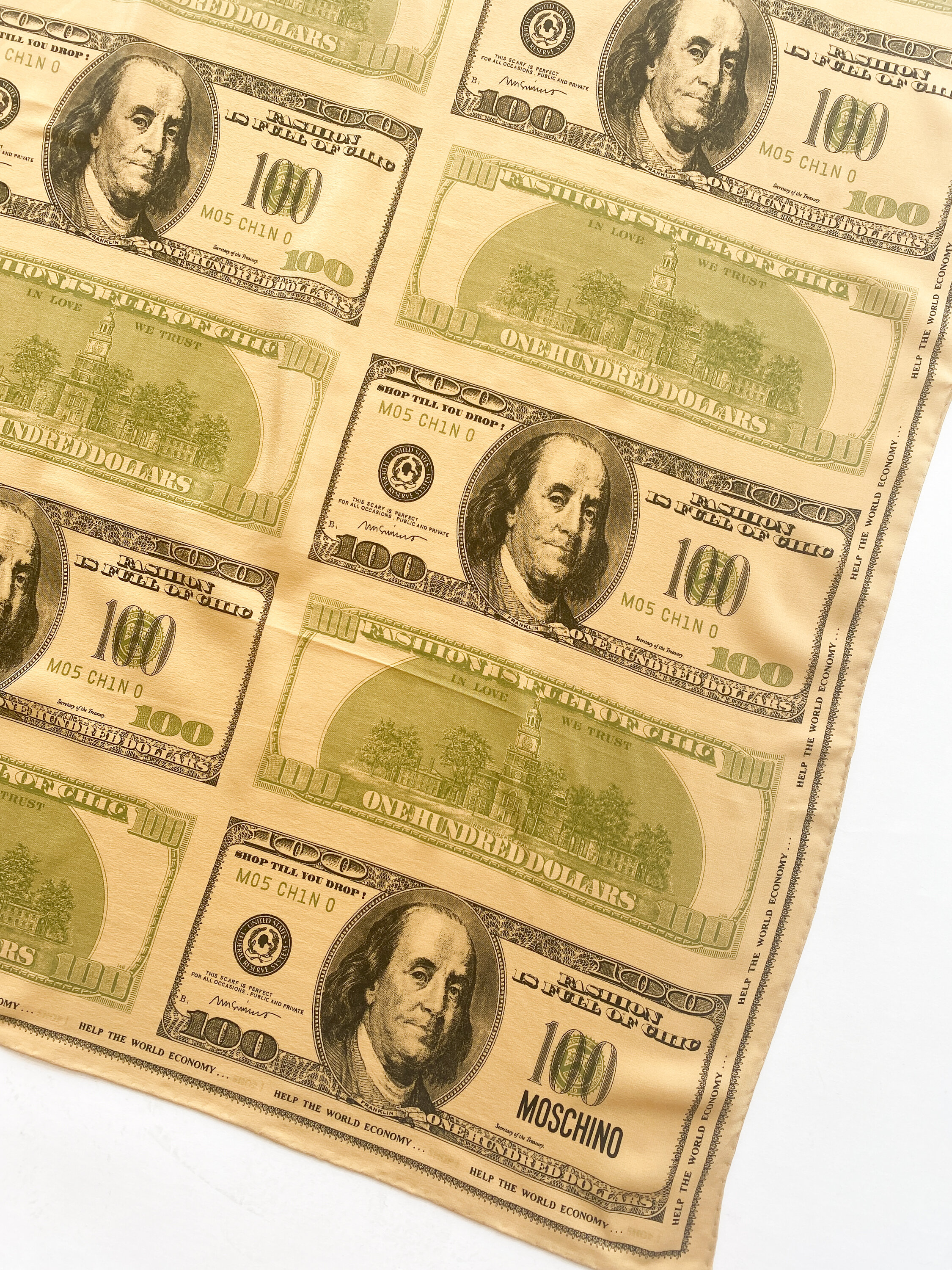 Y2K Moschino Money Print Silk Scarf