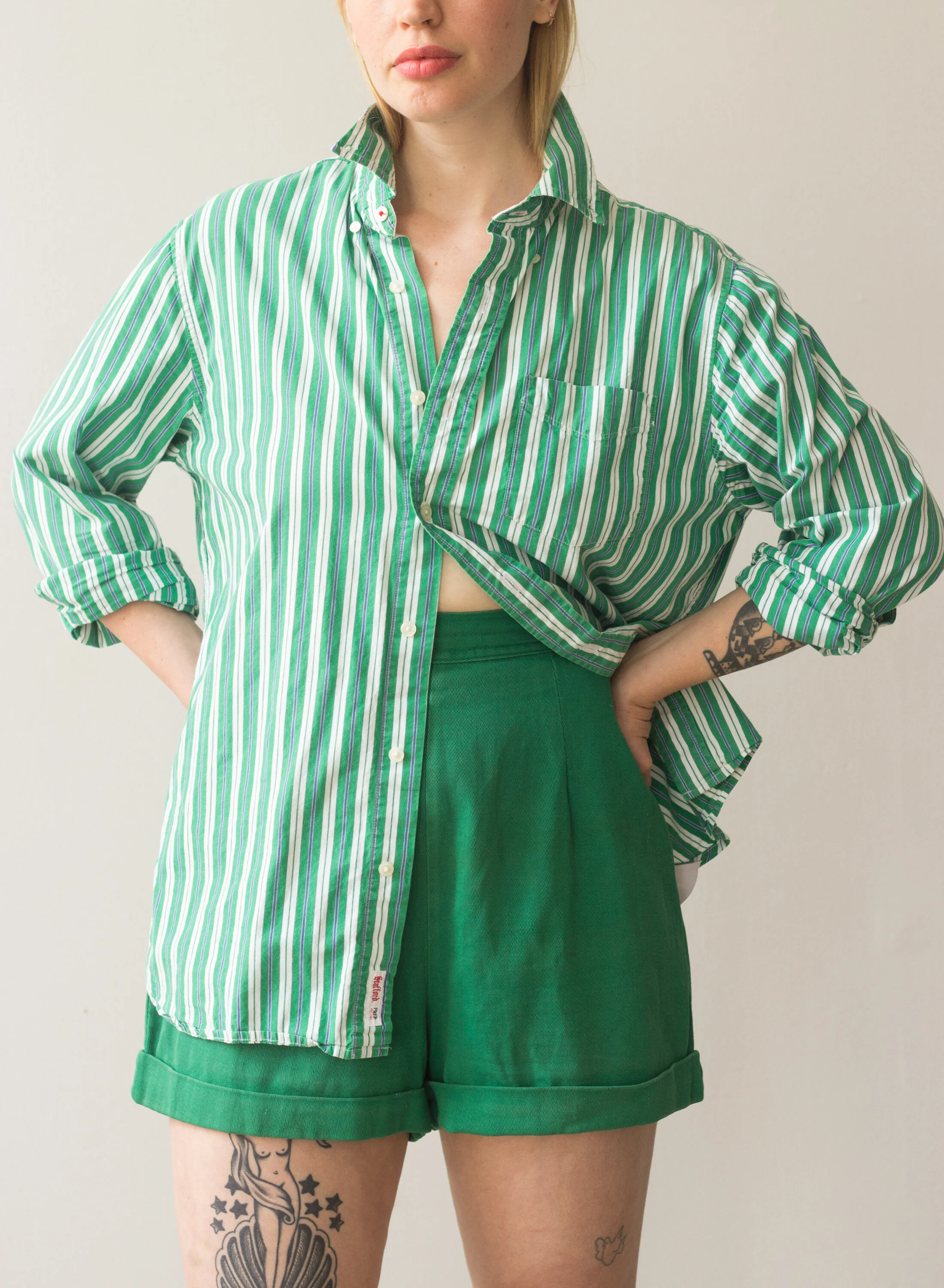 1990s Green Striped Cotton Button Down — Wayward Collection