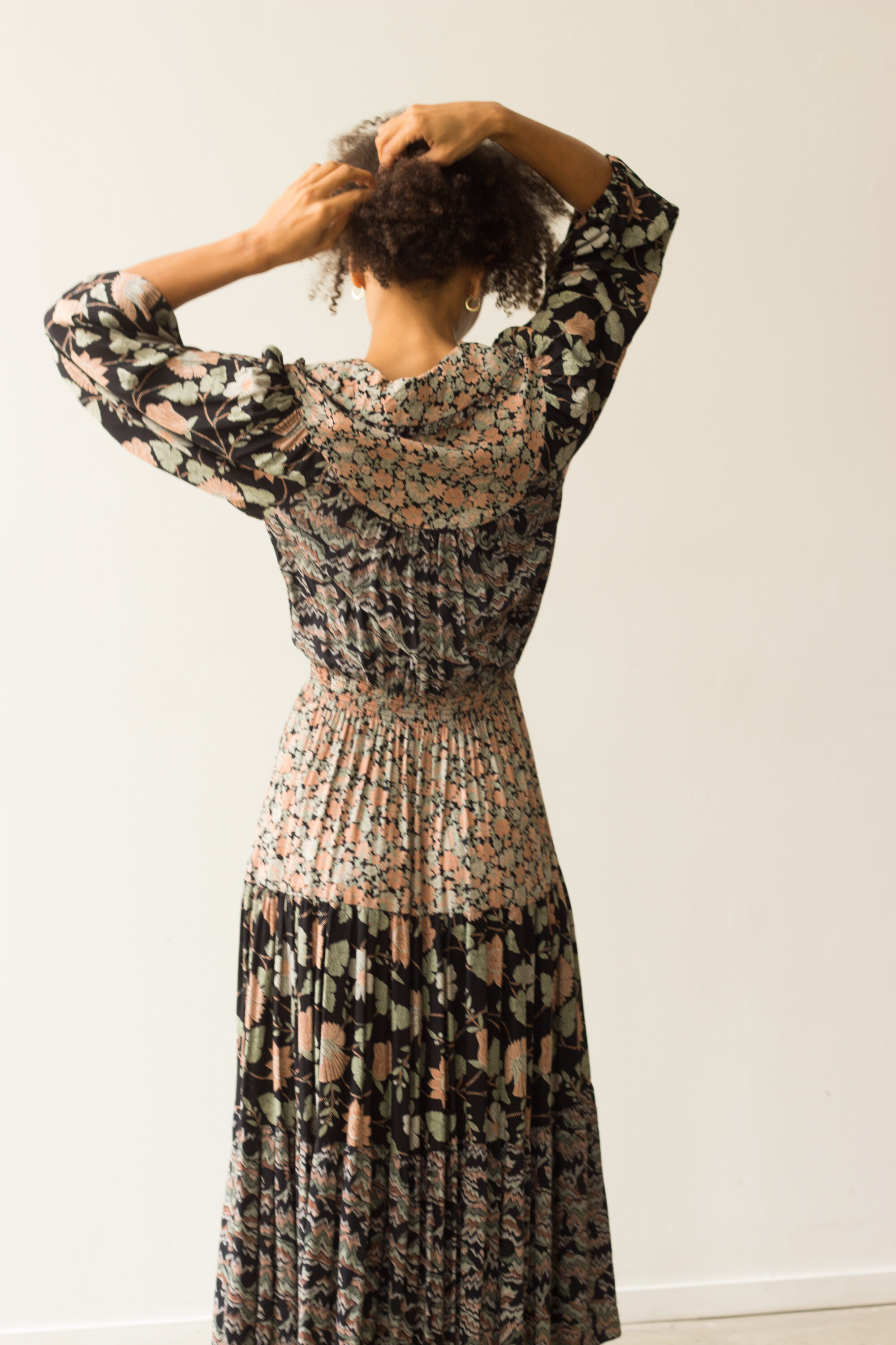 1970s English Rayon Mixed Floral Dress