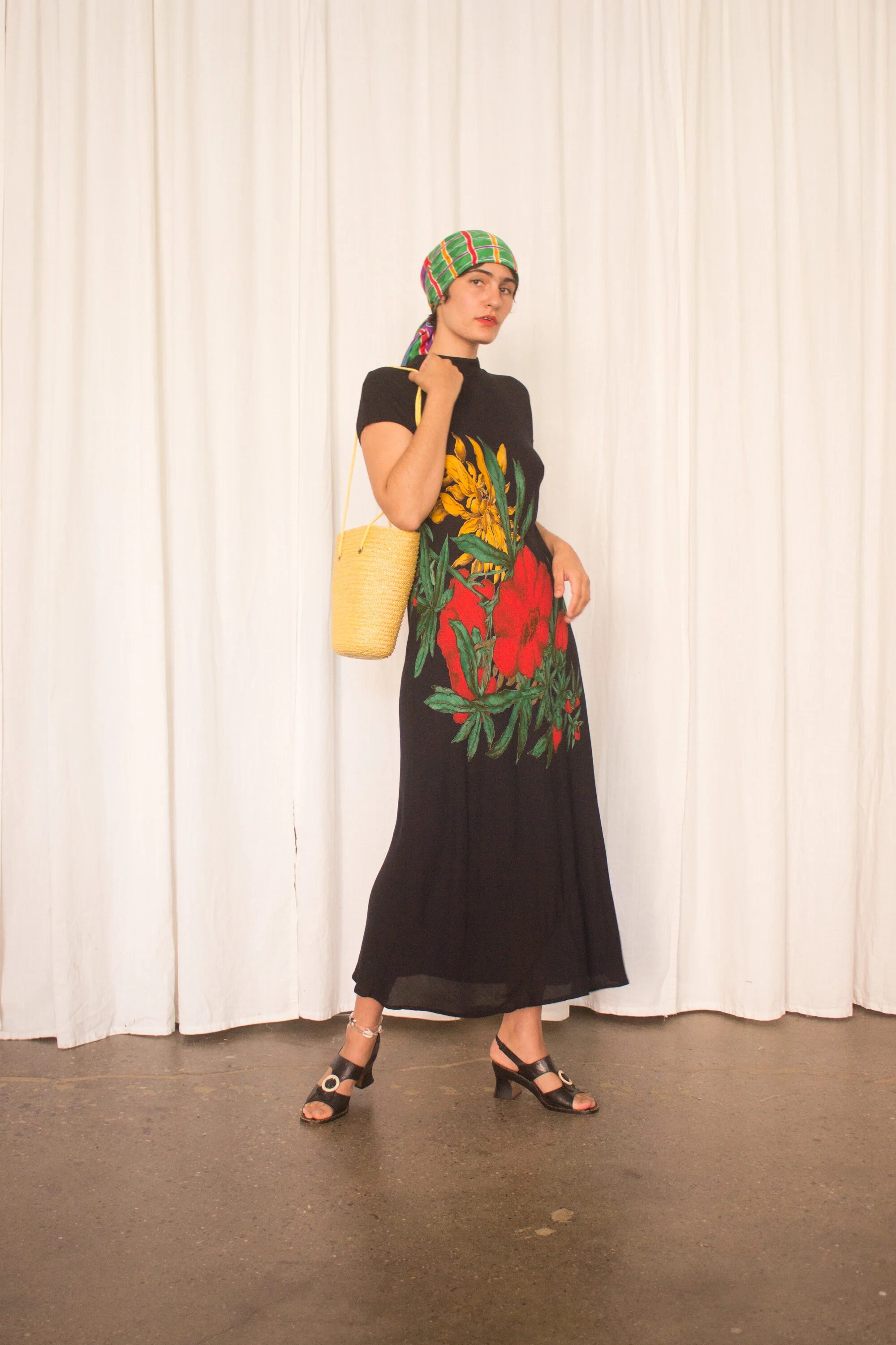 bias cut floral dress Silken Blossoms Bias-Cut Floral Satin Maxi Dress Black / L
