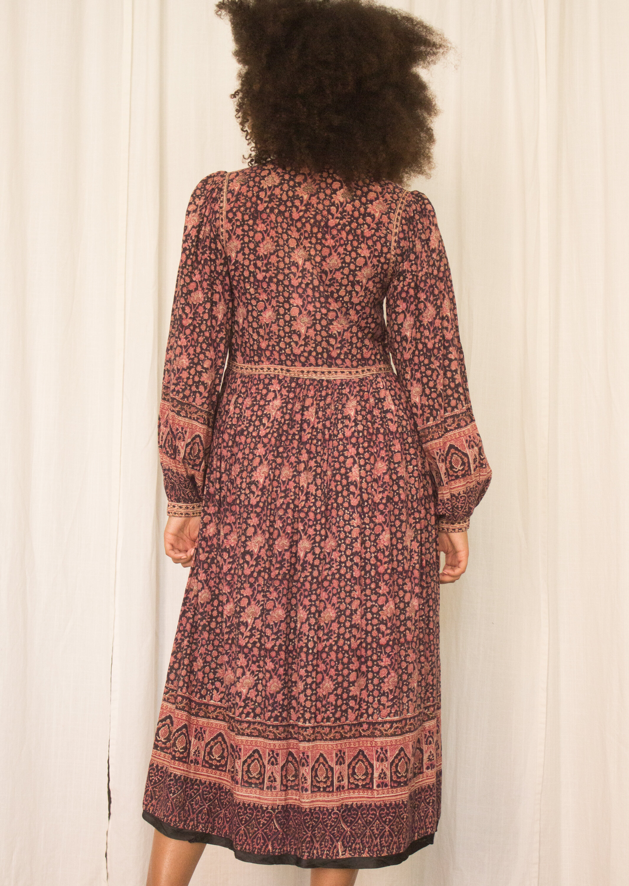 1970s Phool Indian Cotton Block Print Kaftan Dress