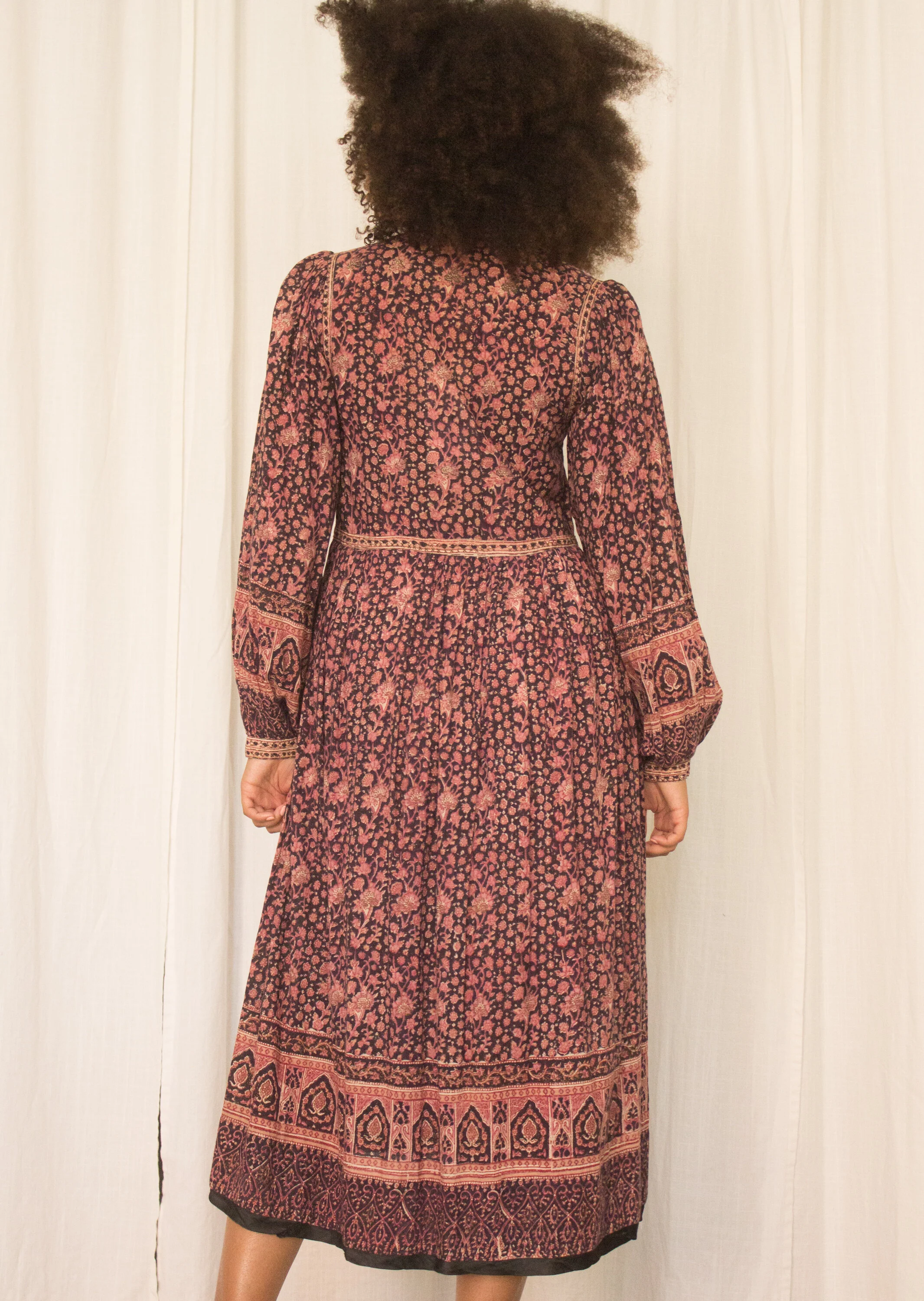 indian cotton boho dresses with sleeves 1970s Phool Block Print Kaftan Dress — Wayward Collection SS24 DRESS sleeve length Bridesmaid dress Pointy Collar Dress in Silk Satin Colors:Dusty Rose