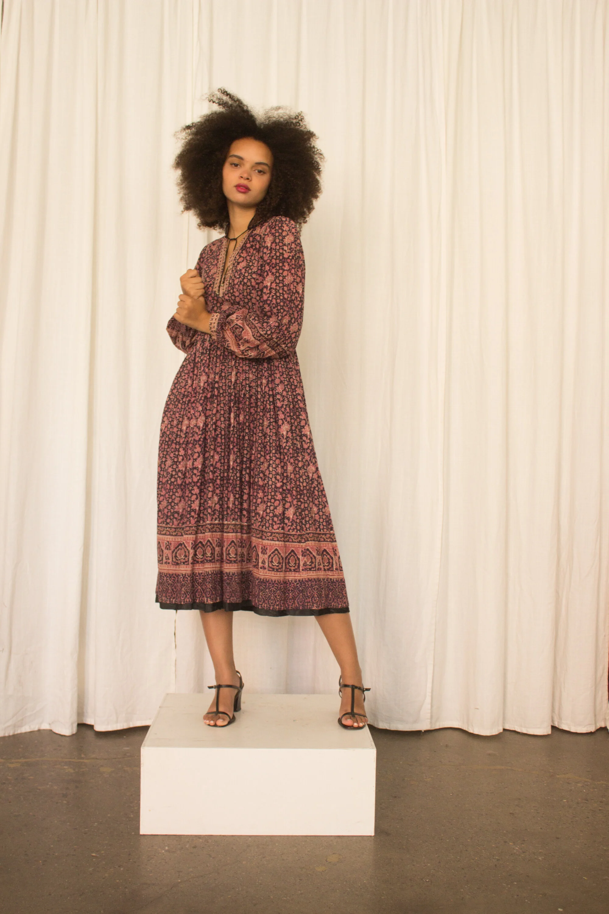 1970s Phool Indian Cotton Block Print Kaftan Dress  Wayward Collection