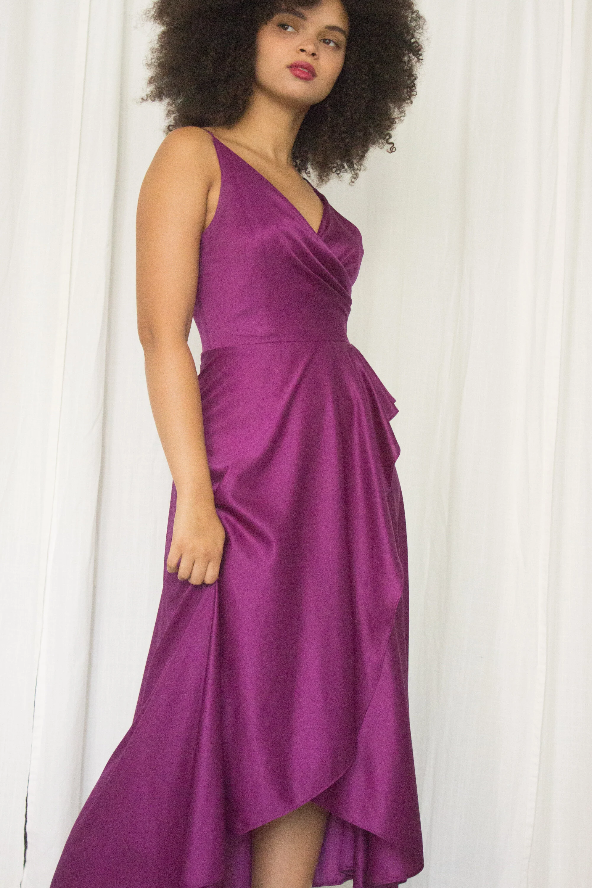 satin disco dress 1970s Pink Disco Dress V-neck Halter Wrap Around Tie Small Polyester