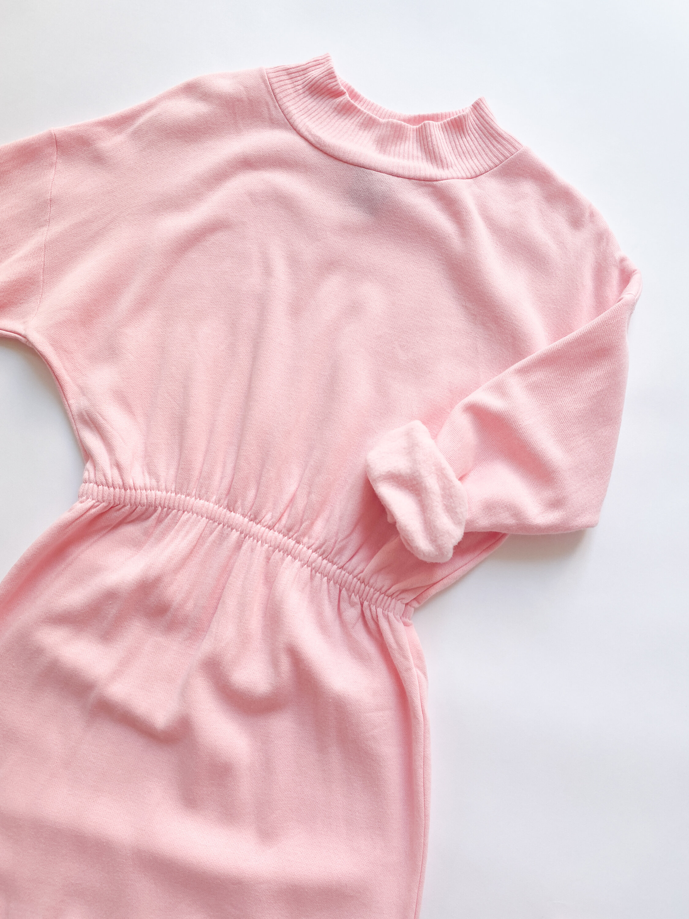 1980s Pink Sweatshirt Mockneck Mini Dress