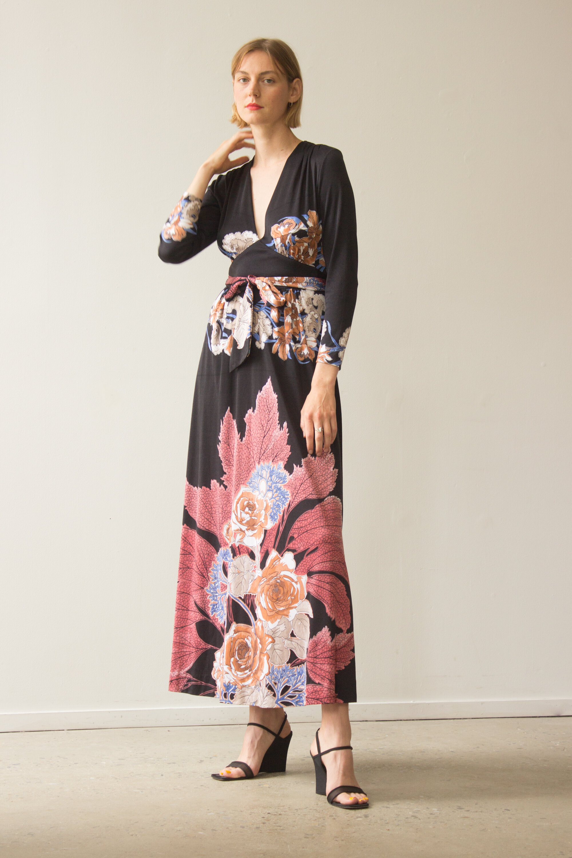 1970s Mac Tac Paris Floral Maxi Dress 