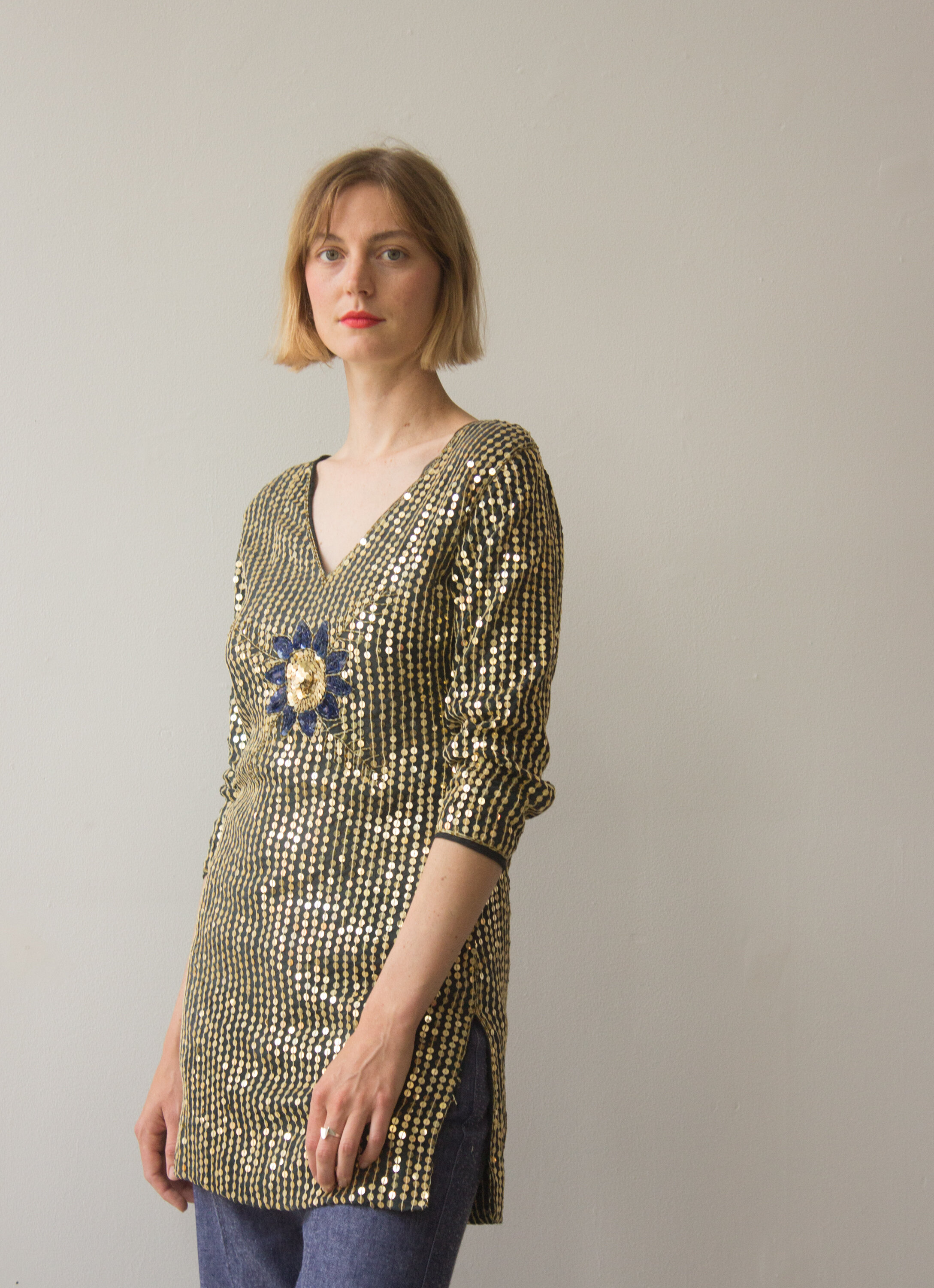 1970s Indian Silk Sequined Mini Tunic