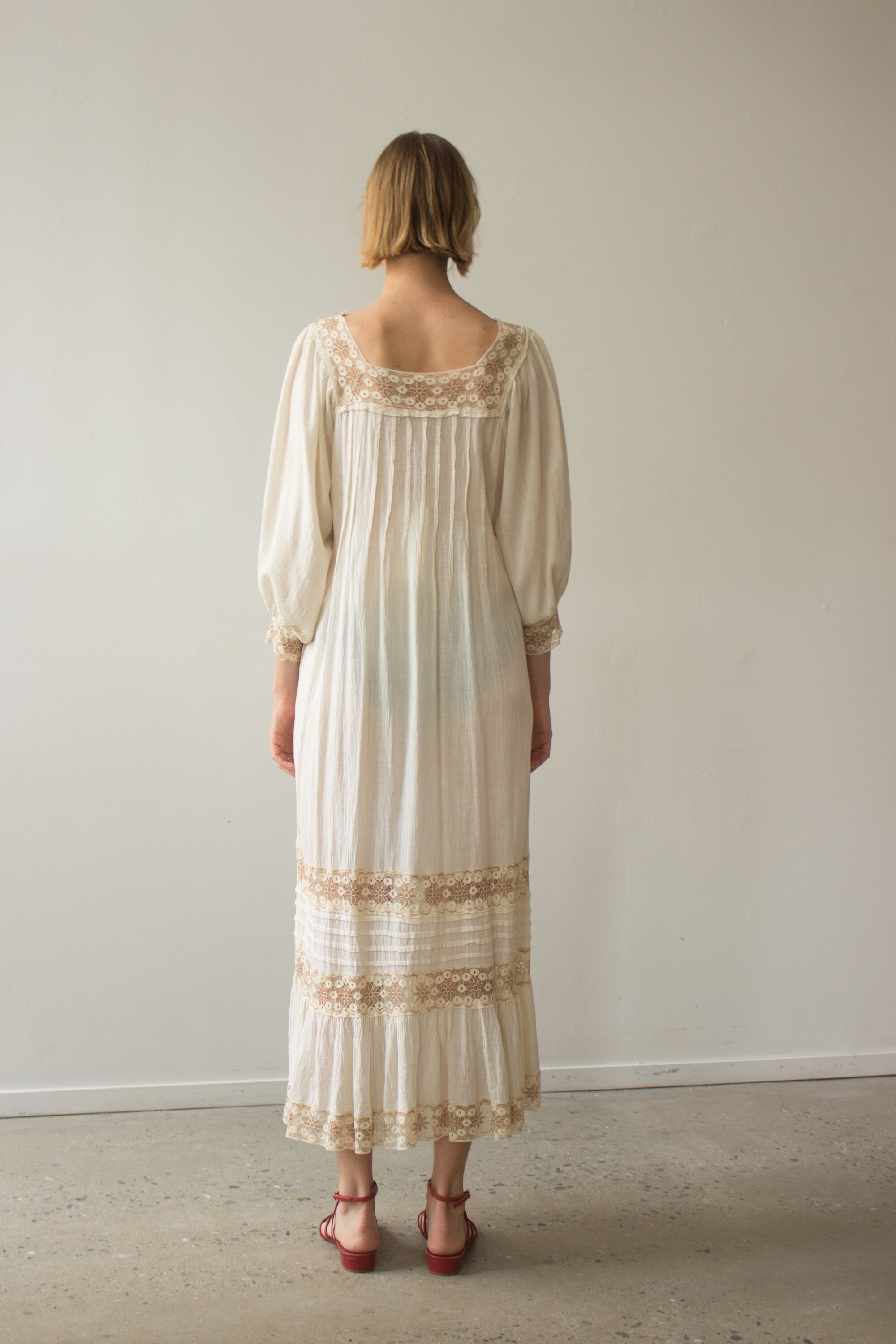 1970s Gauze and Lace Easy Dress