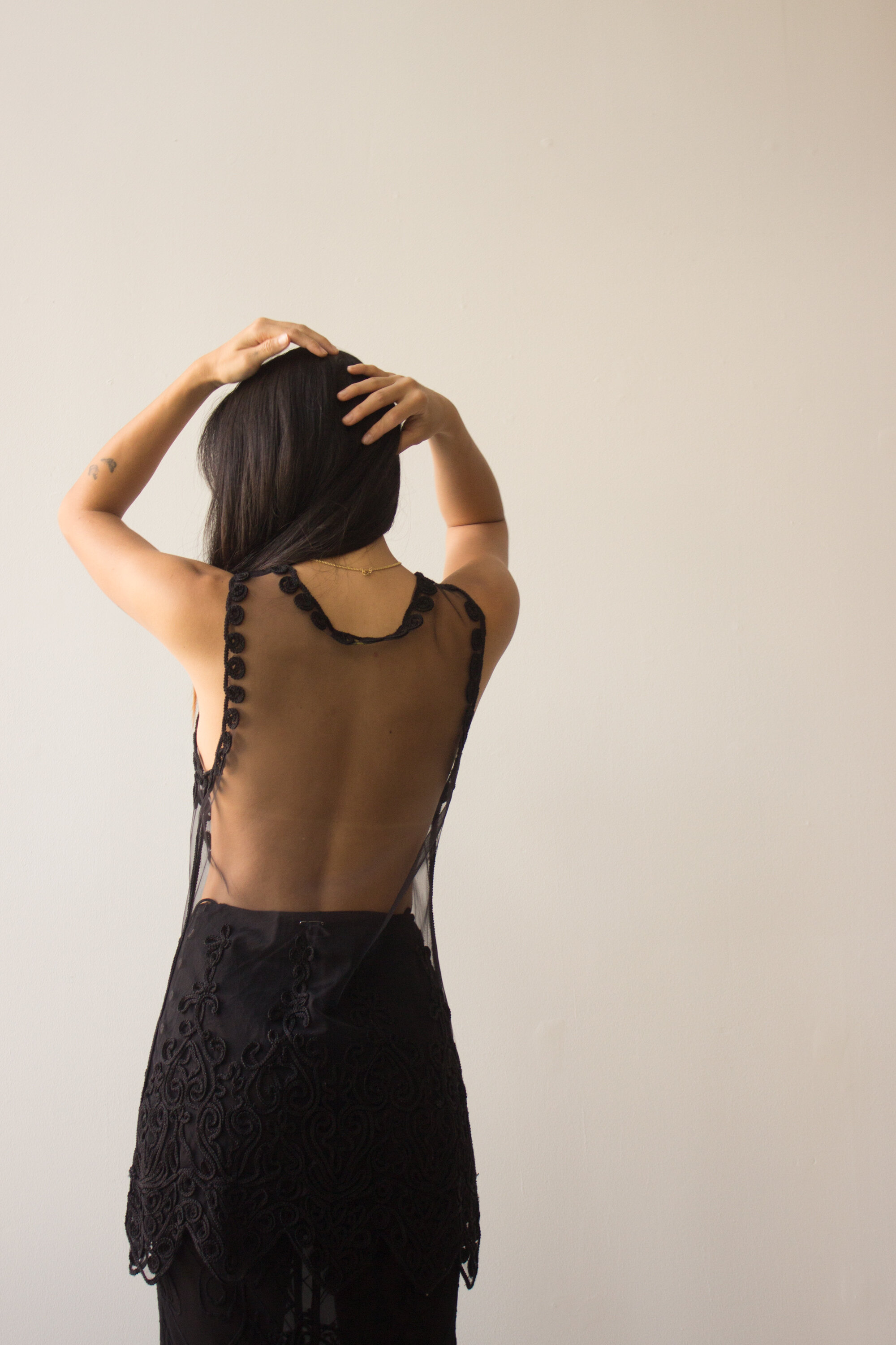 1990s Mesh Appliqué Tunic Top