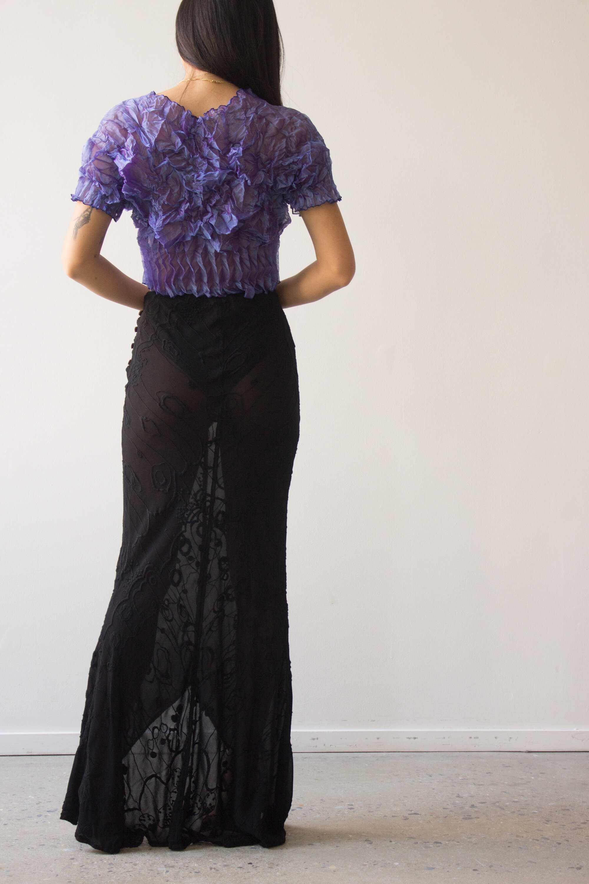 1990s Sheer Iridescent Pleated Top