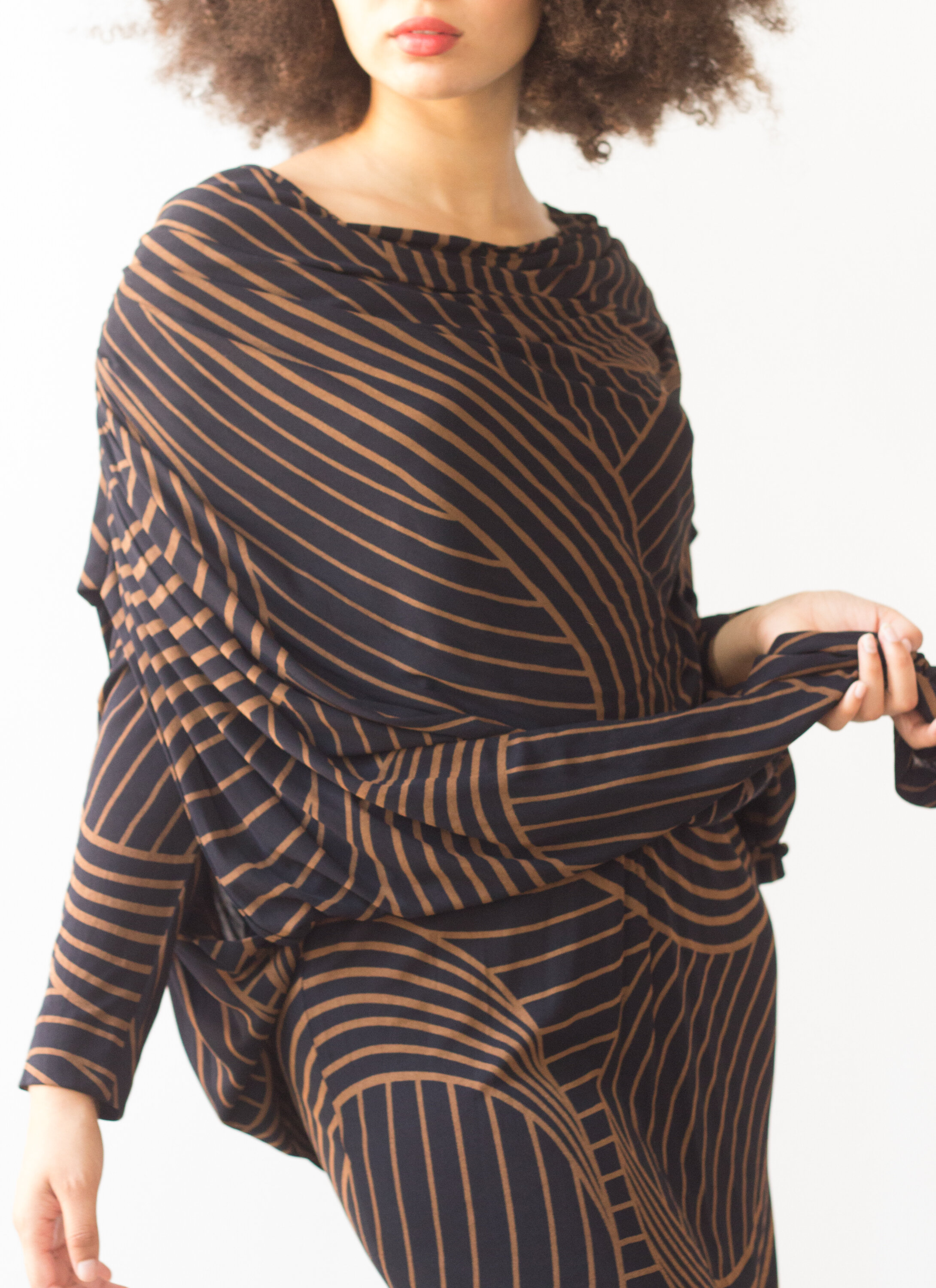 1980s Murray Arbeid Rayon Jersey Draped Cocoon Dress