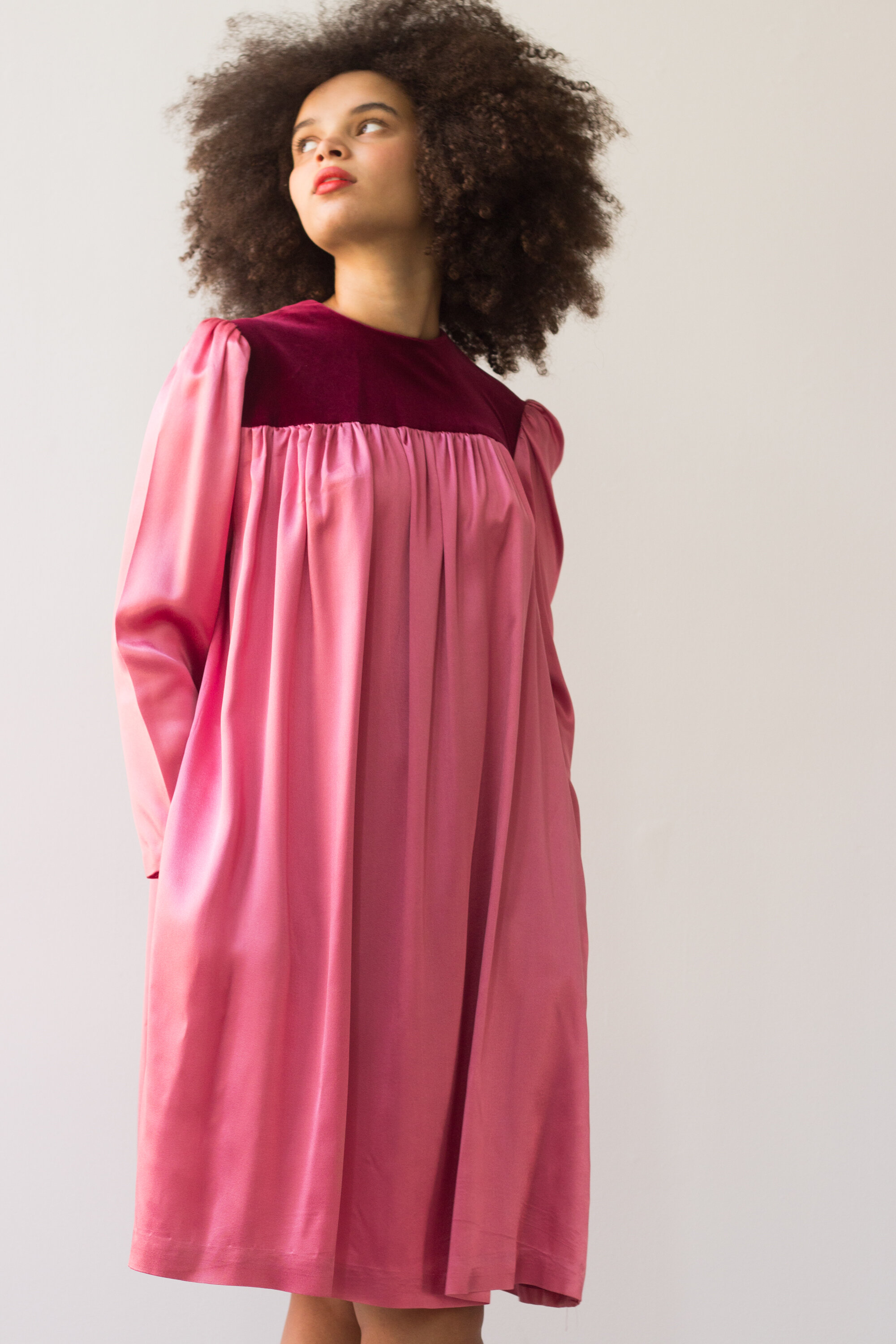 1970s Velvet and Satin Trapeze Dress