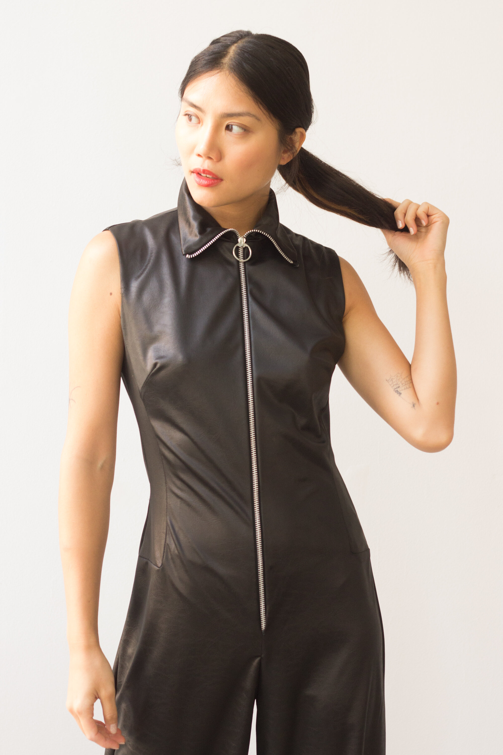 1970s Wet Look Zip Front Jumpsuit