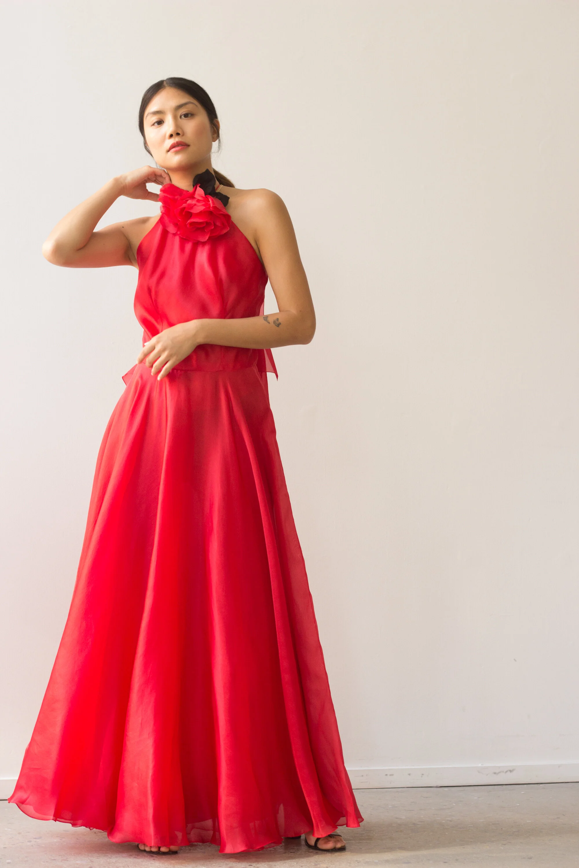 1970s Red Silk Organza Givenchy Rosette Gown — Wayward Collection