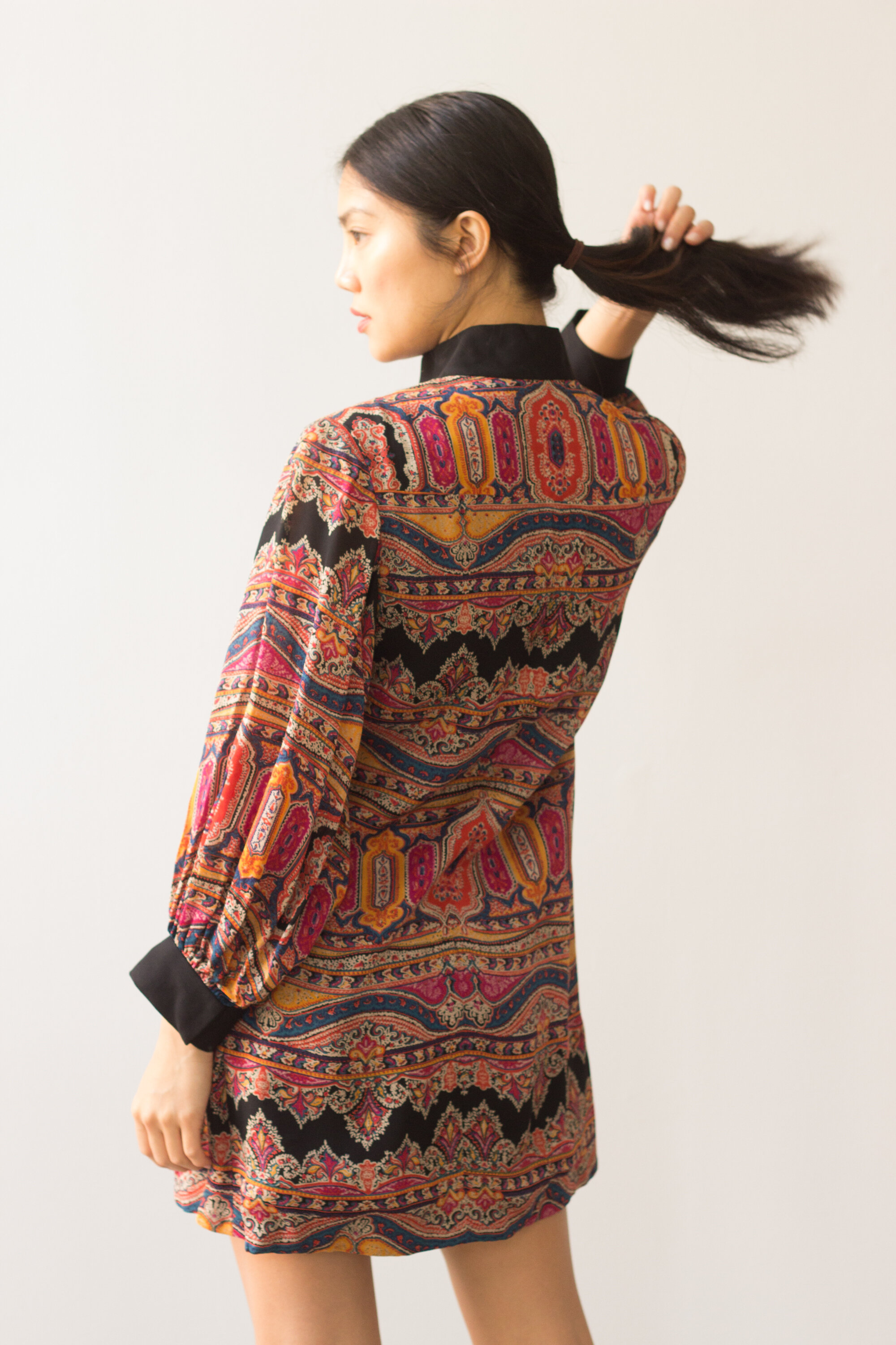 1960s Paisley Georgette Micro Mini Dress