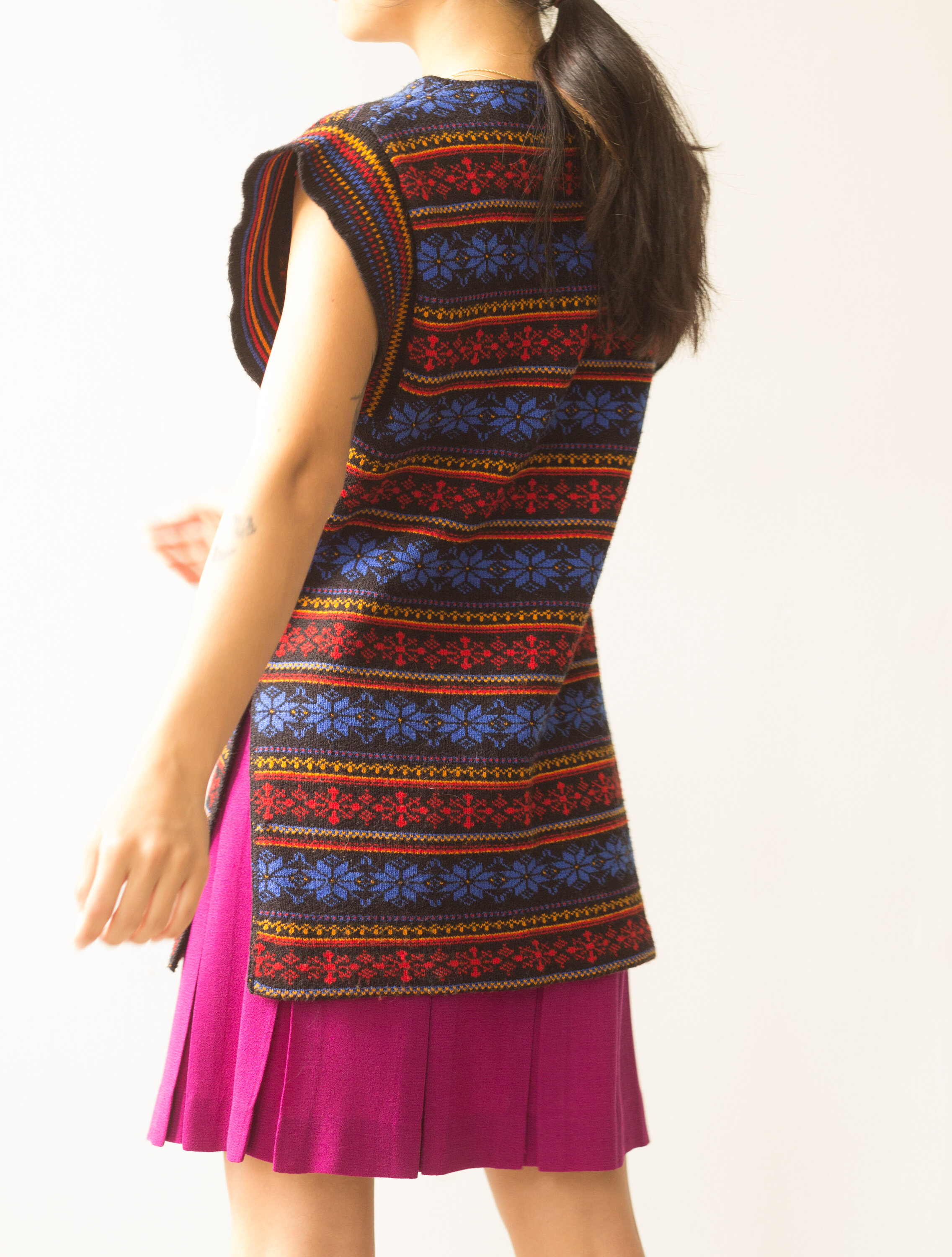 1970s Tie Front Nordic-Inspired Sweater Vest