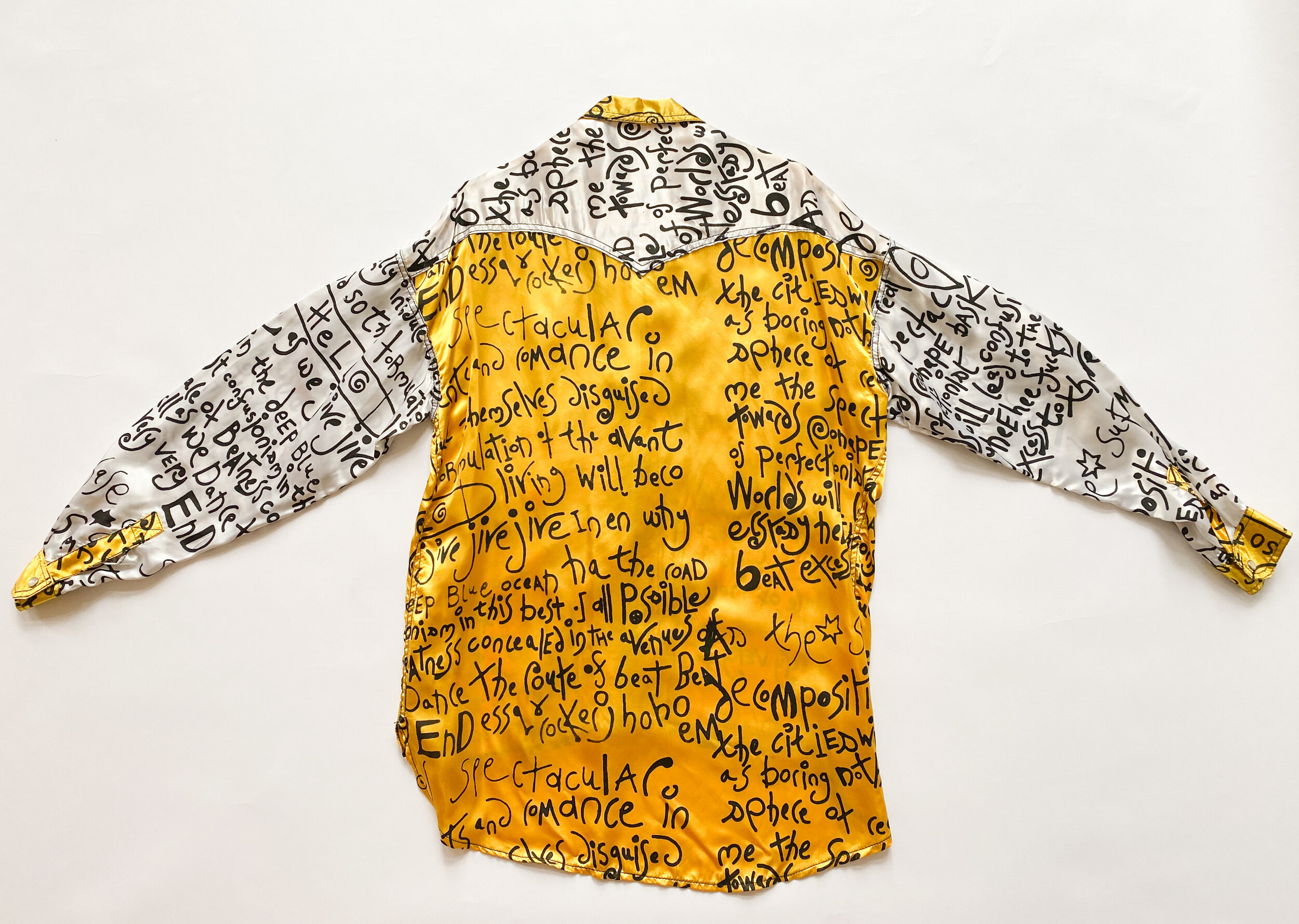 1980s Satin Poetry Print Cowboy Shirt