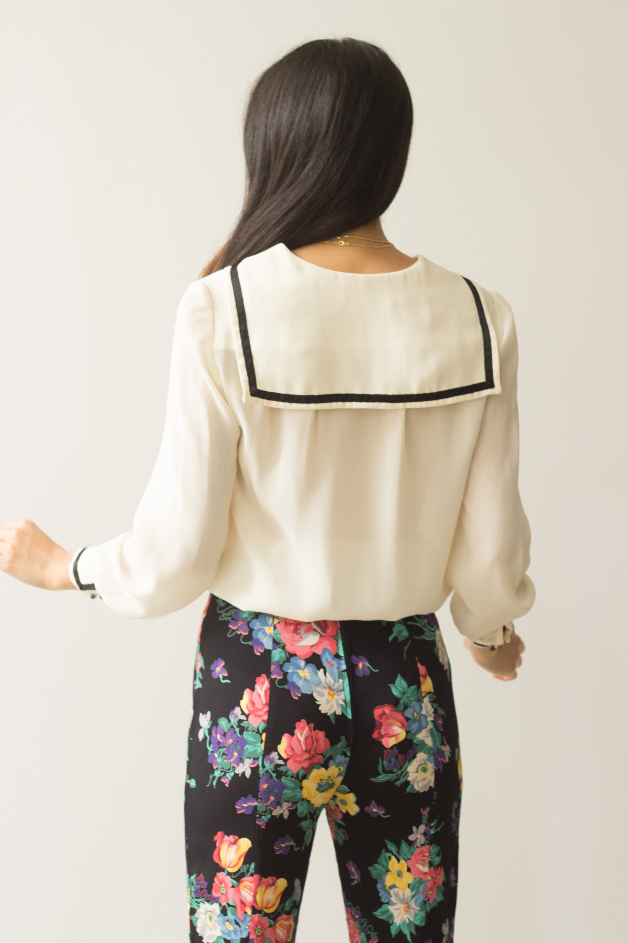 1970s Creme Crepe Sailor Top