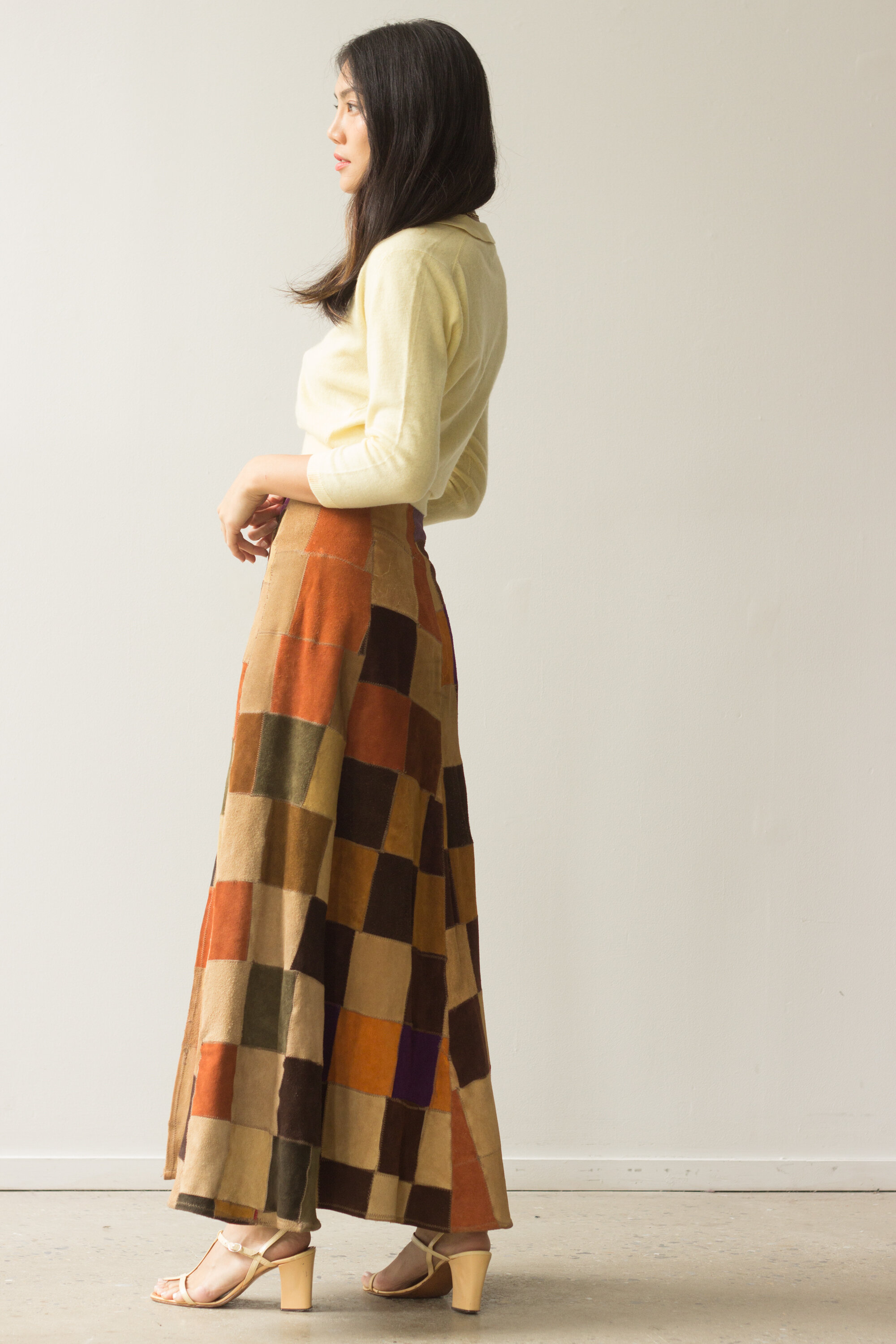 70s Fashion 1970s Split Skirt 1970s Suede Patchwork A-Line Skirt