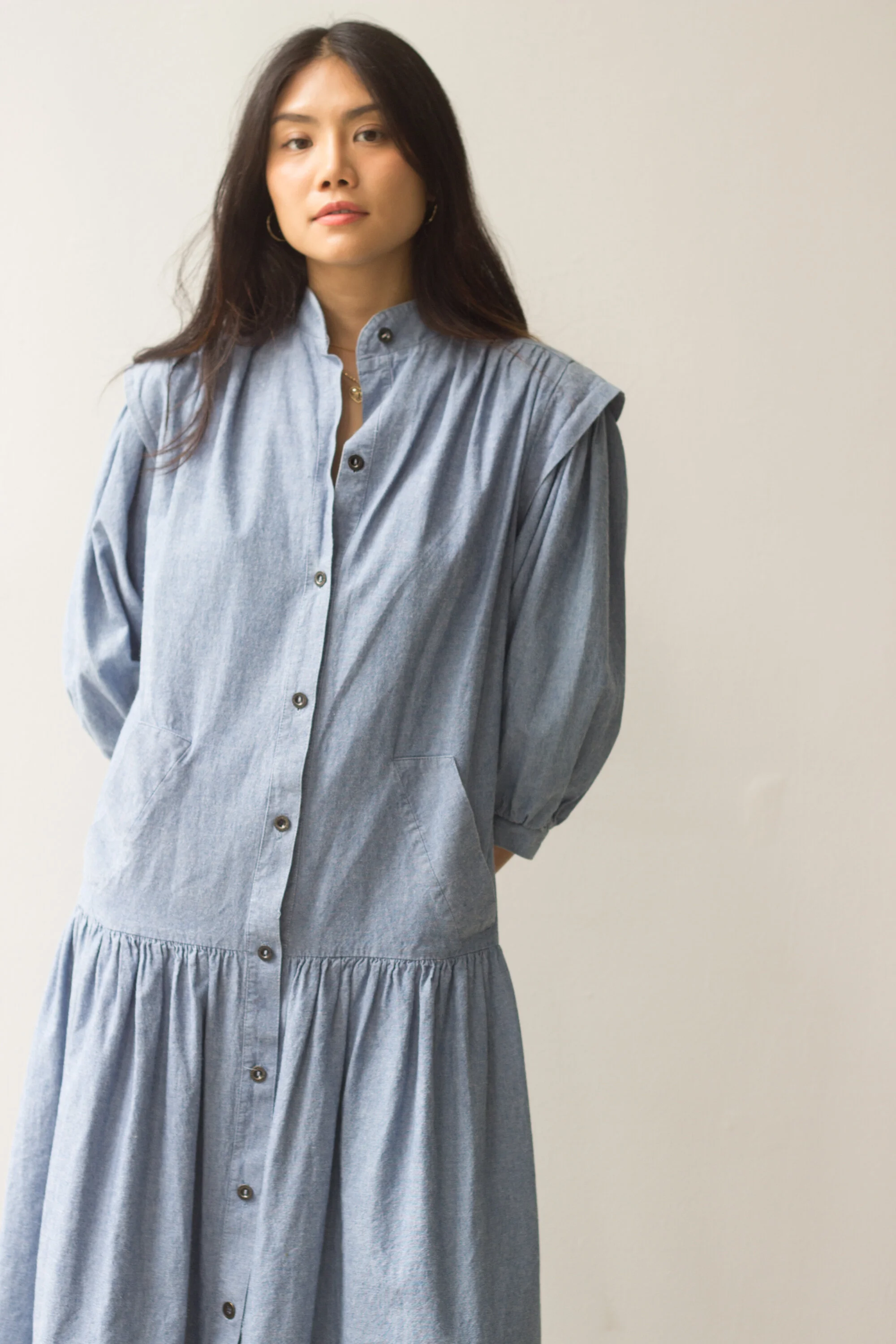 1980s Chambray Drop Waist Easy Dress — Wayward Collection