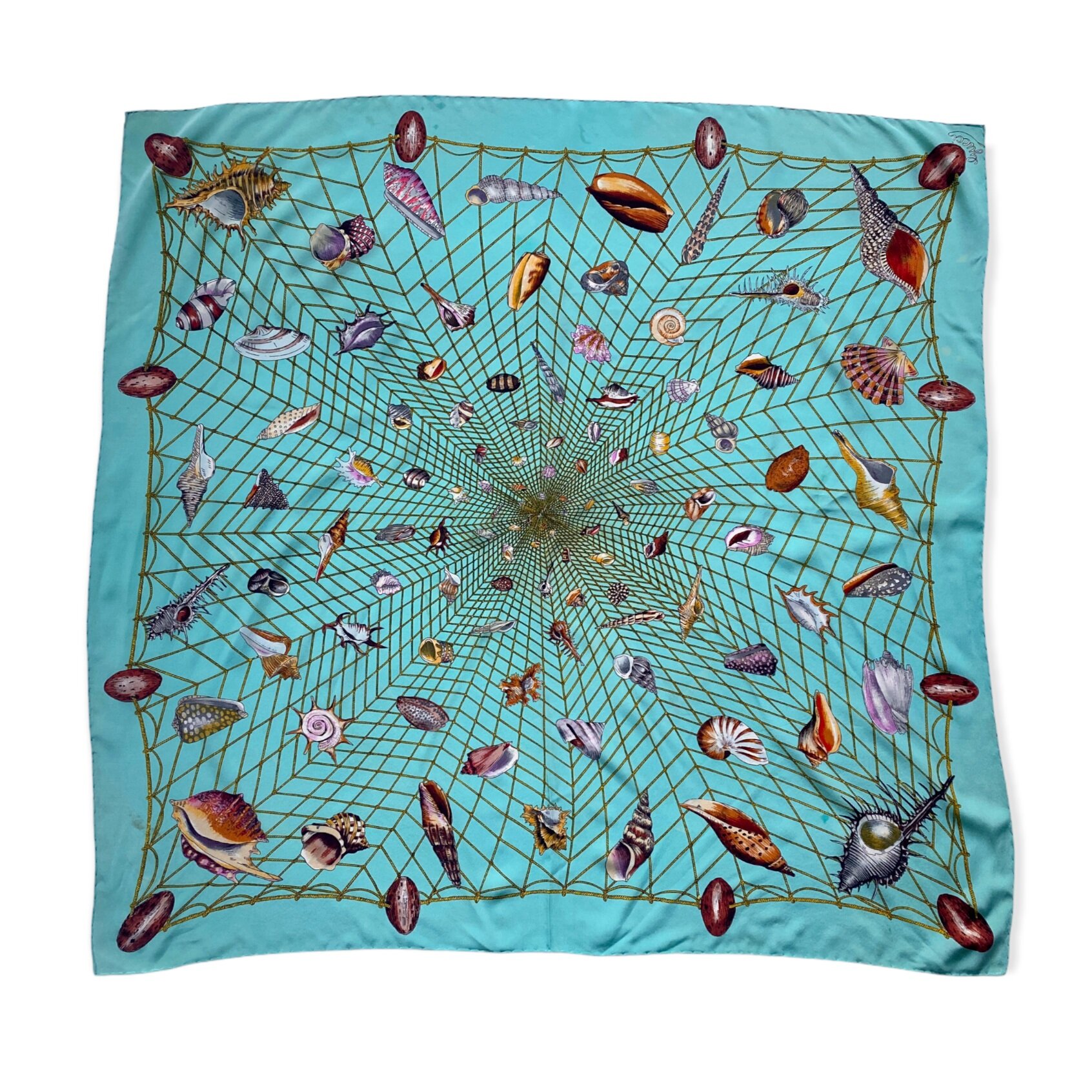 1970s Gucci Seashells and Net Silk Scarf