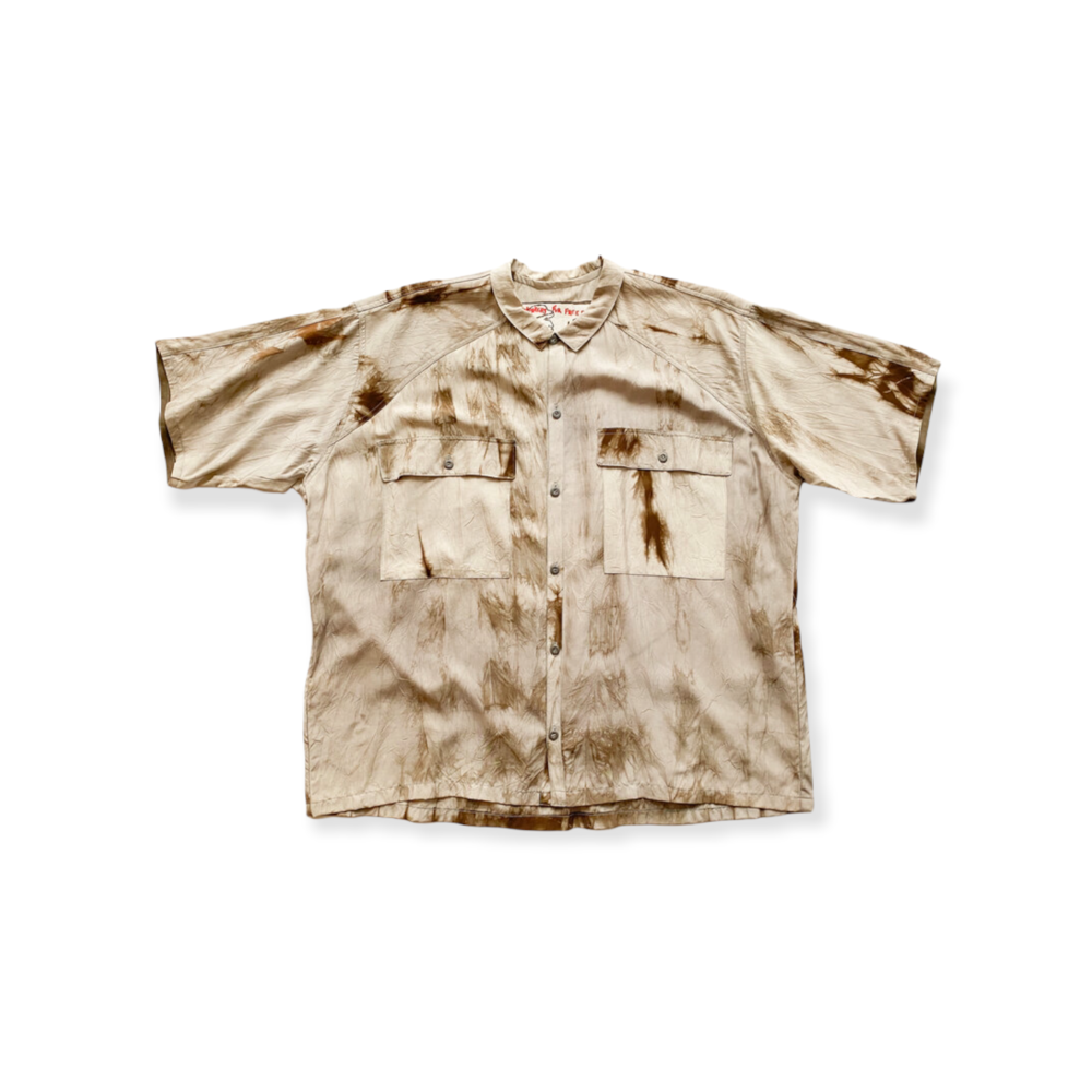 Rare 1980s Worker's for Freedom Tie-Dye Silk Camp Shirt