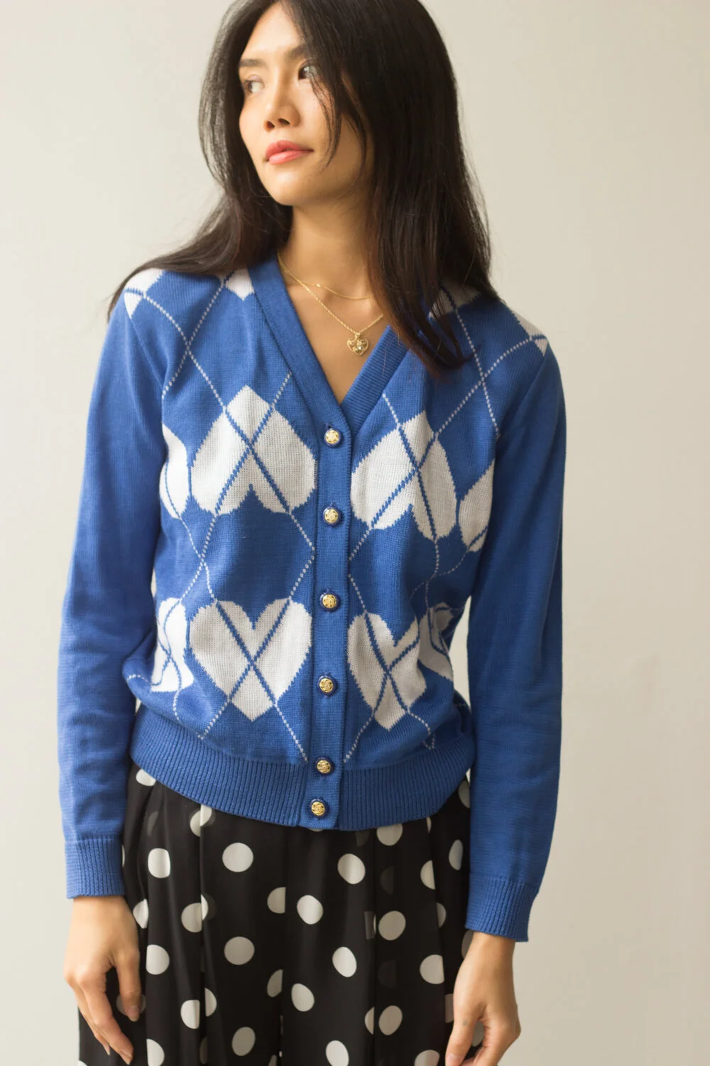 1980s Heart Argyle Cardigan