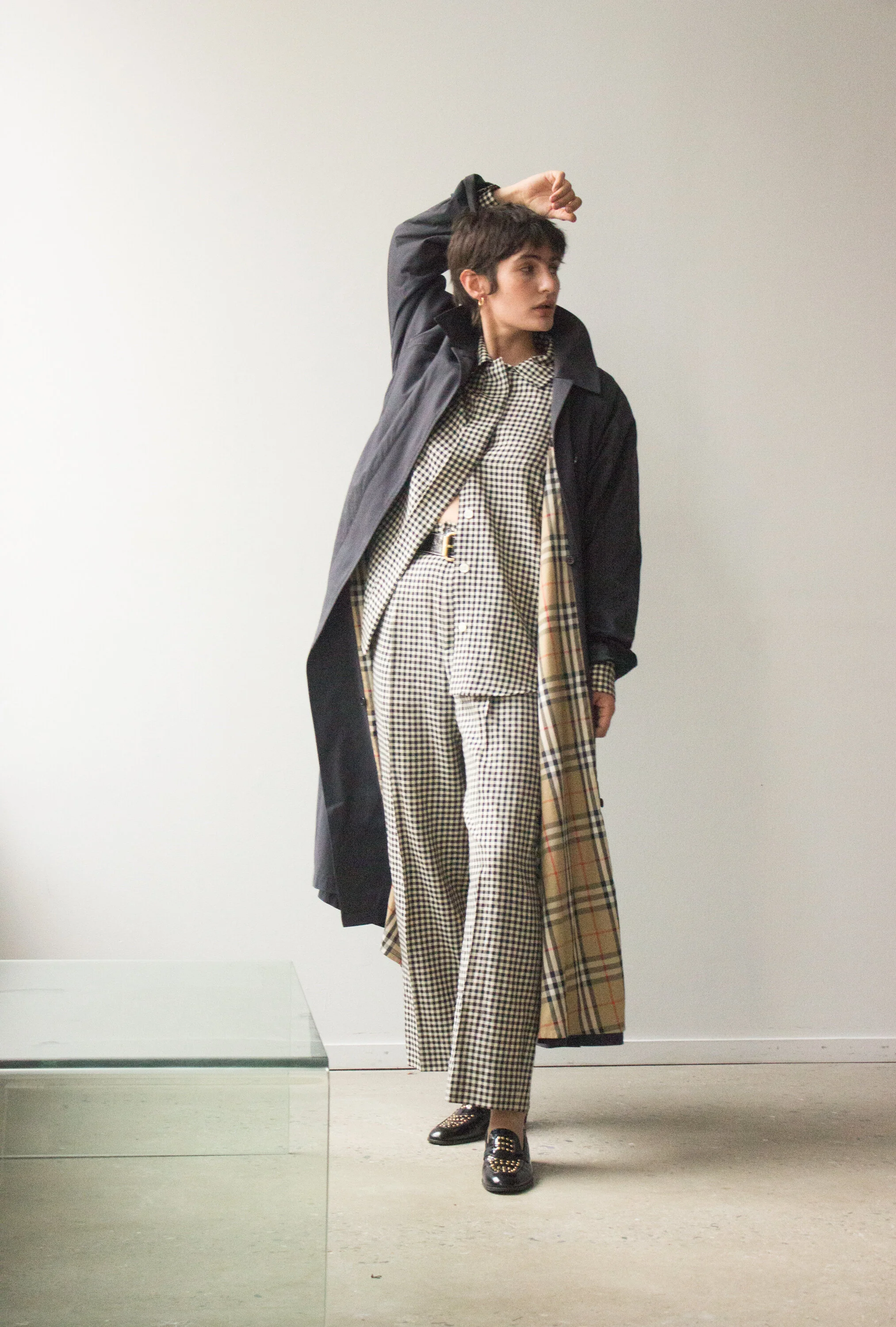 1980s Burberry Navy A-Line Duster Jacket with Classic Lining 