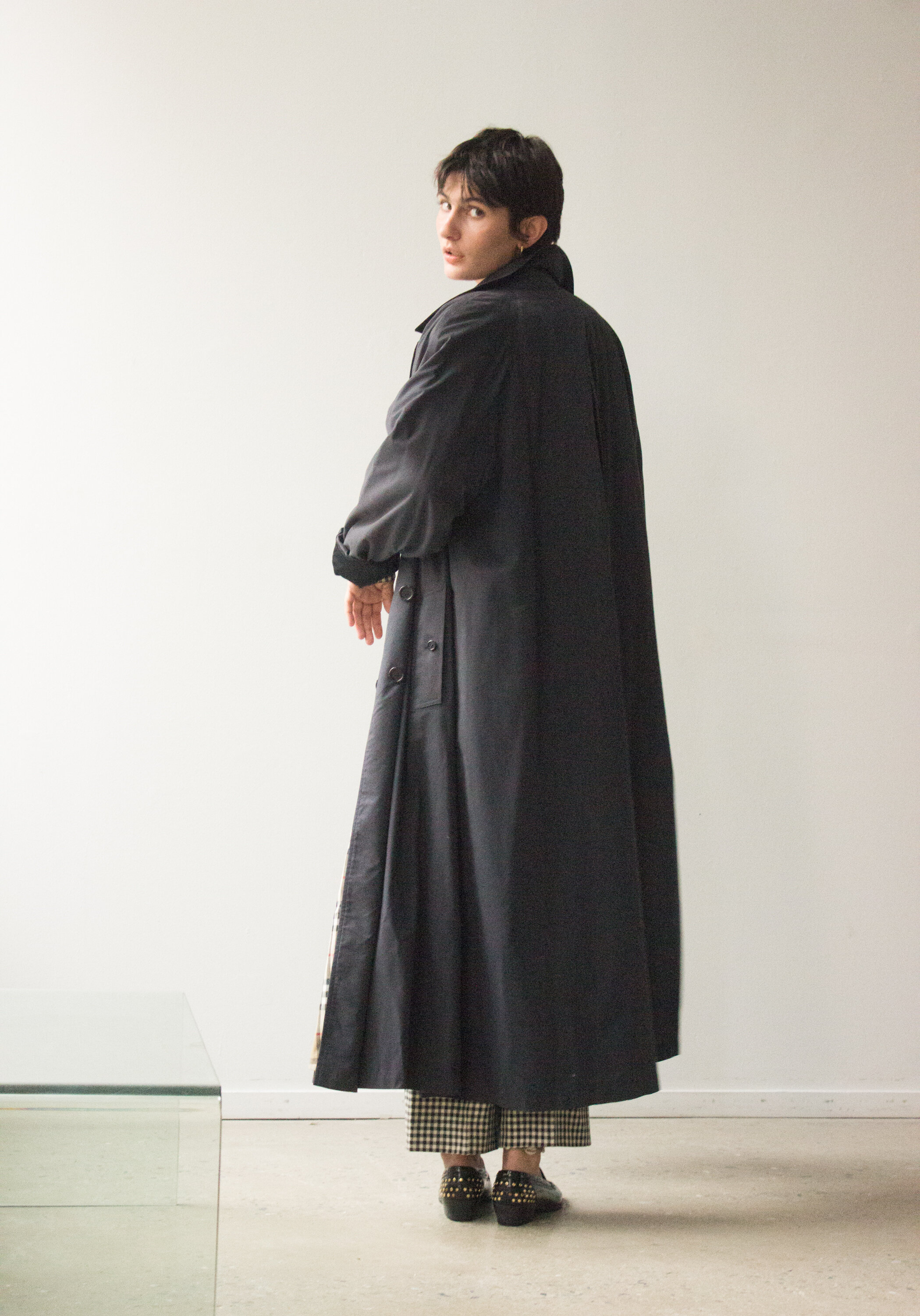 1980s Burberry Navy A-Line Duster Jacket with Classic Lining