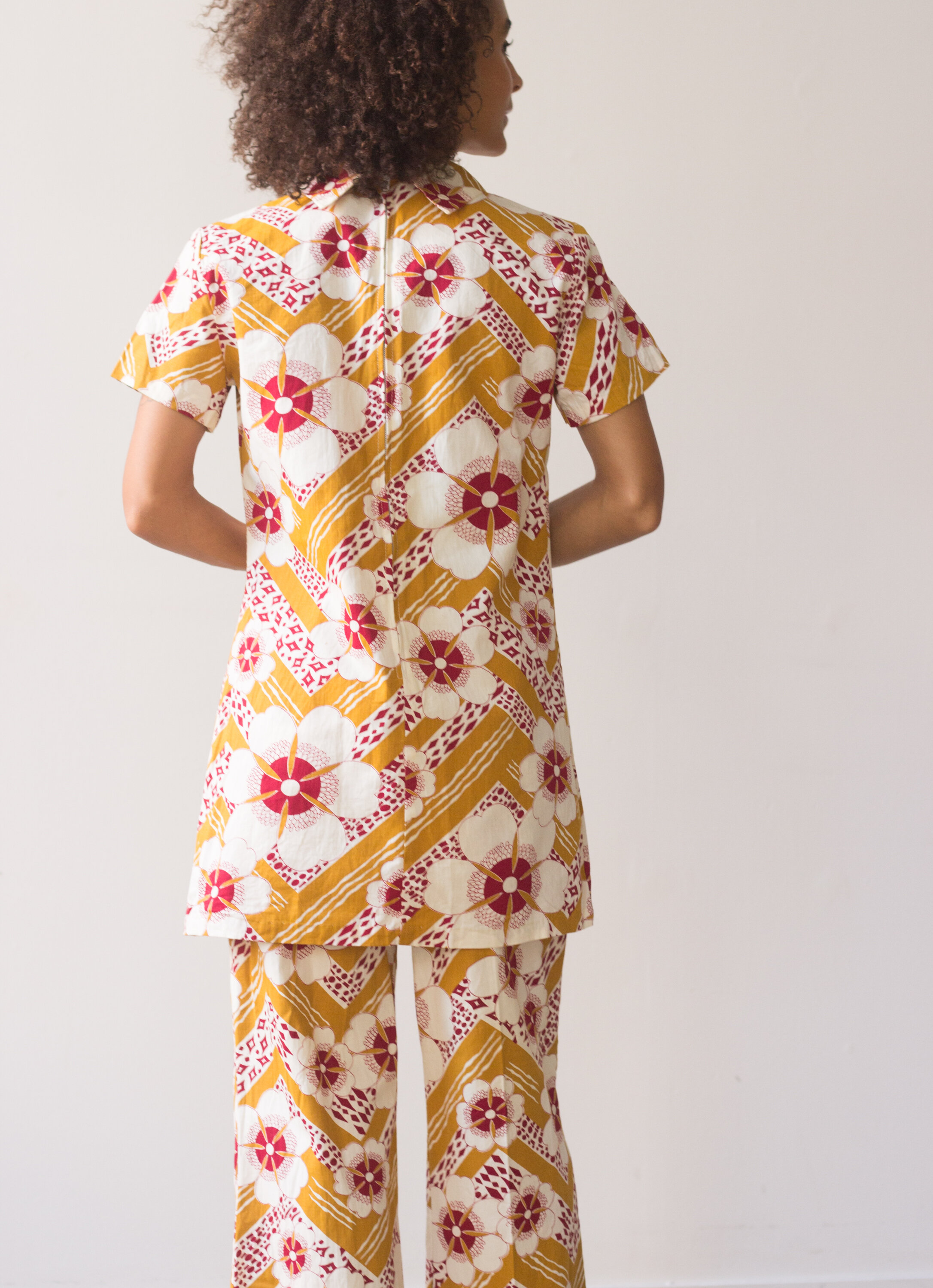 1960s Japanese Cotton Printed Tunic and Bell Bottoms