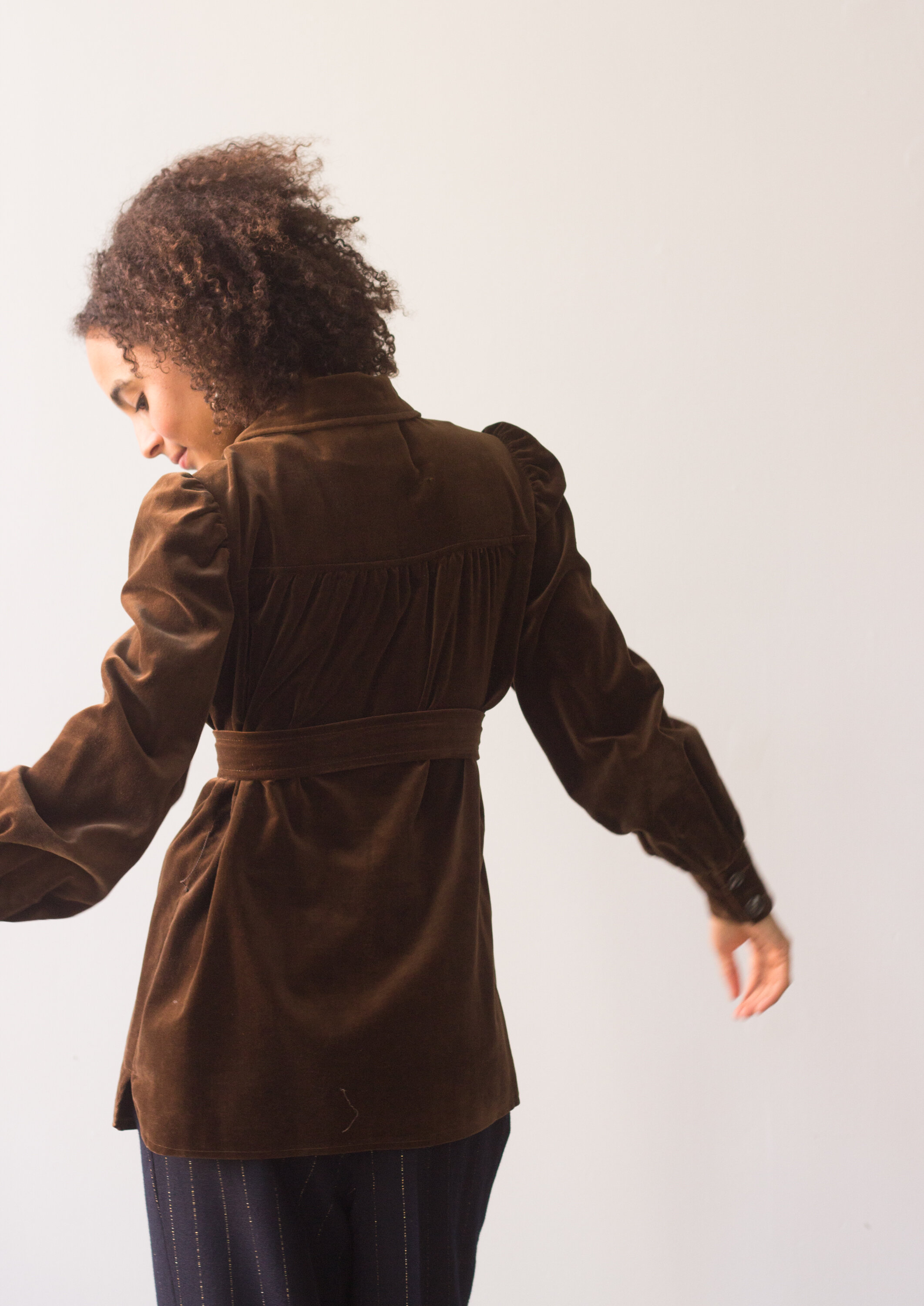 1970s Jones New York Chocolate Velvet Belted Tunic