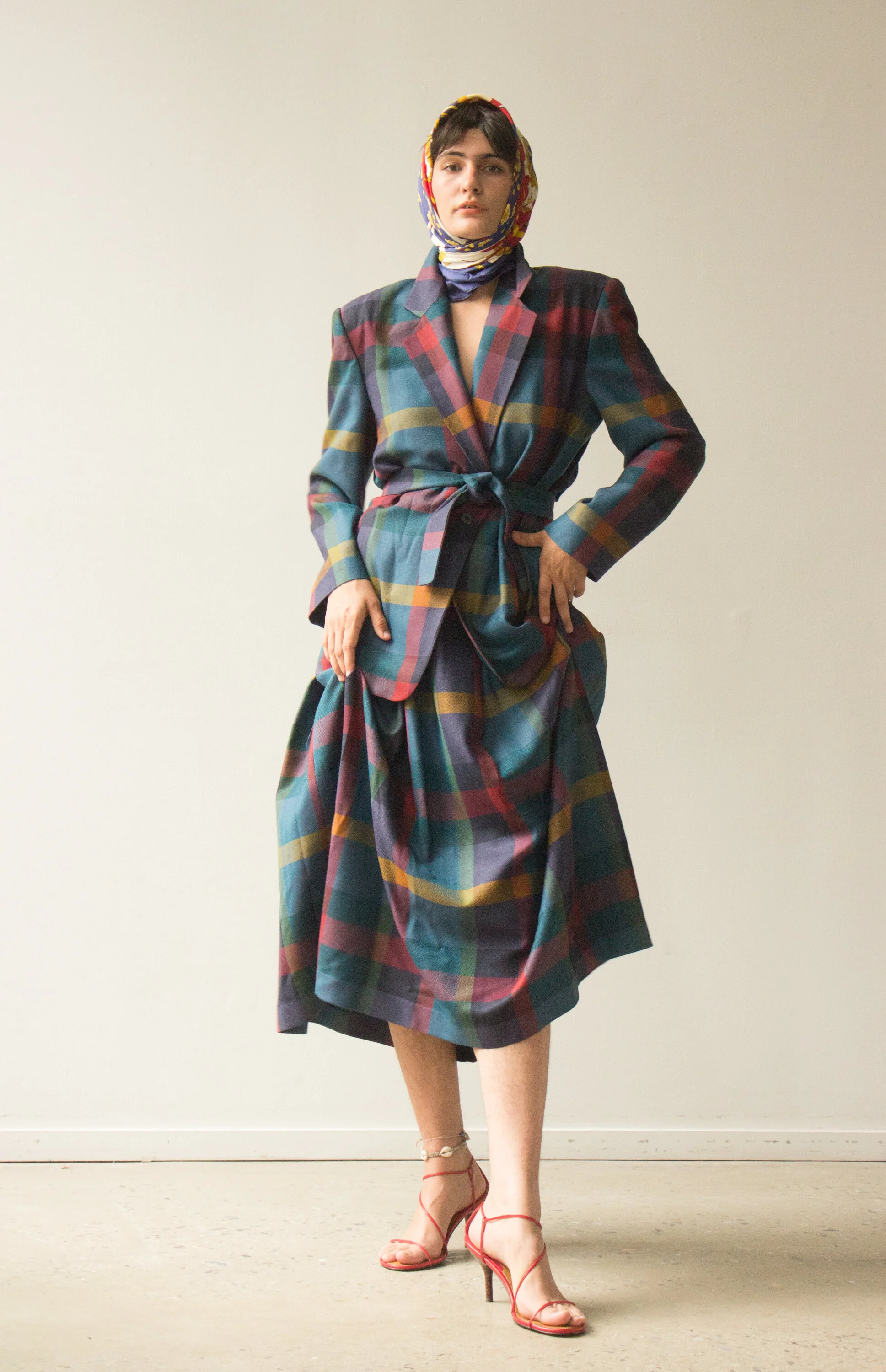 1980s Perry Ellis Plaid Wool Belted Skirt Suit — Wayward Collection