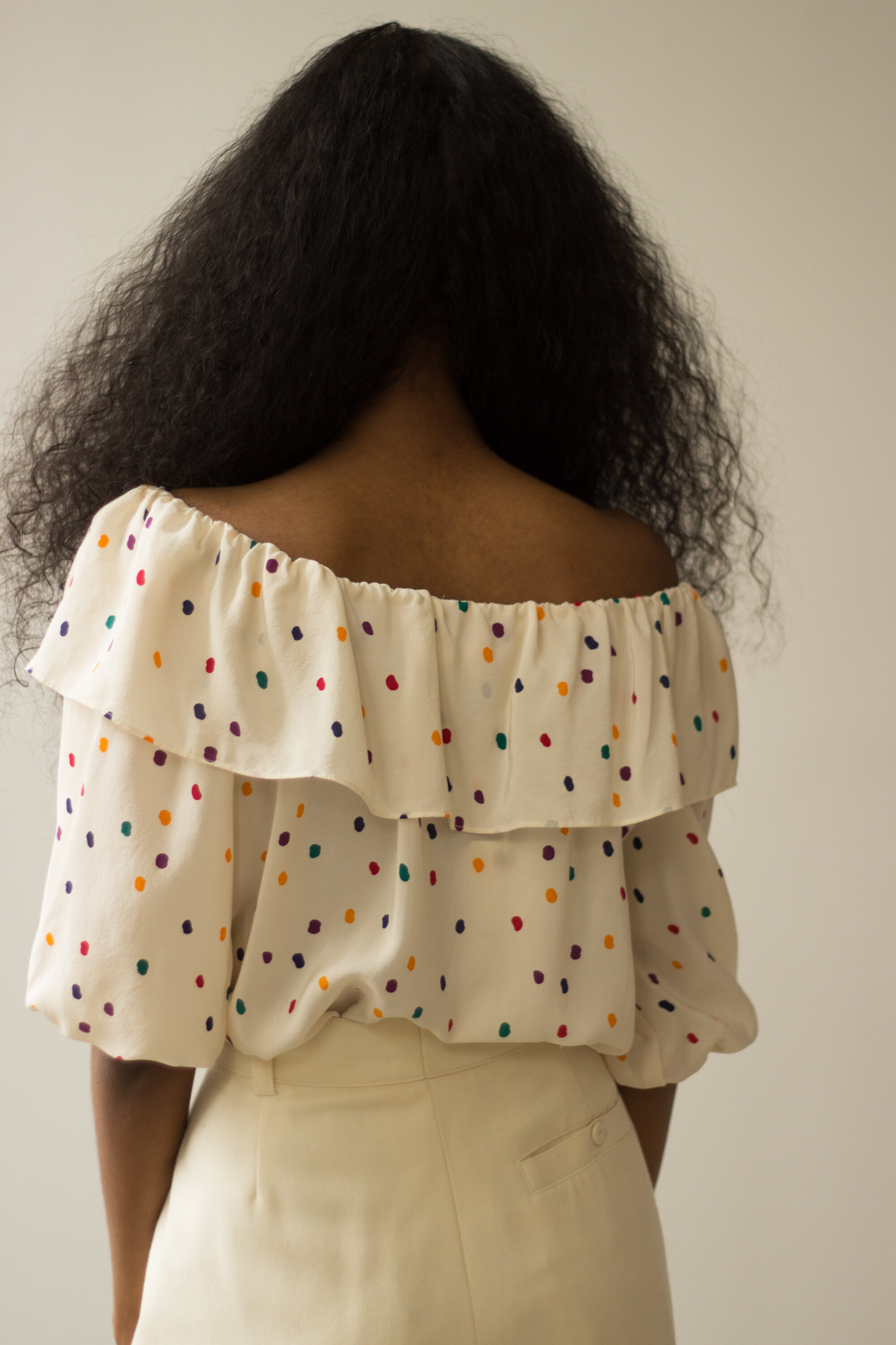 1970s Oscar de la Renta Silk Dot Print Peasant Blouse