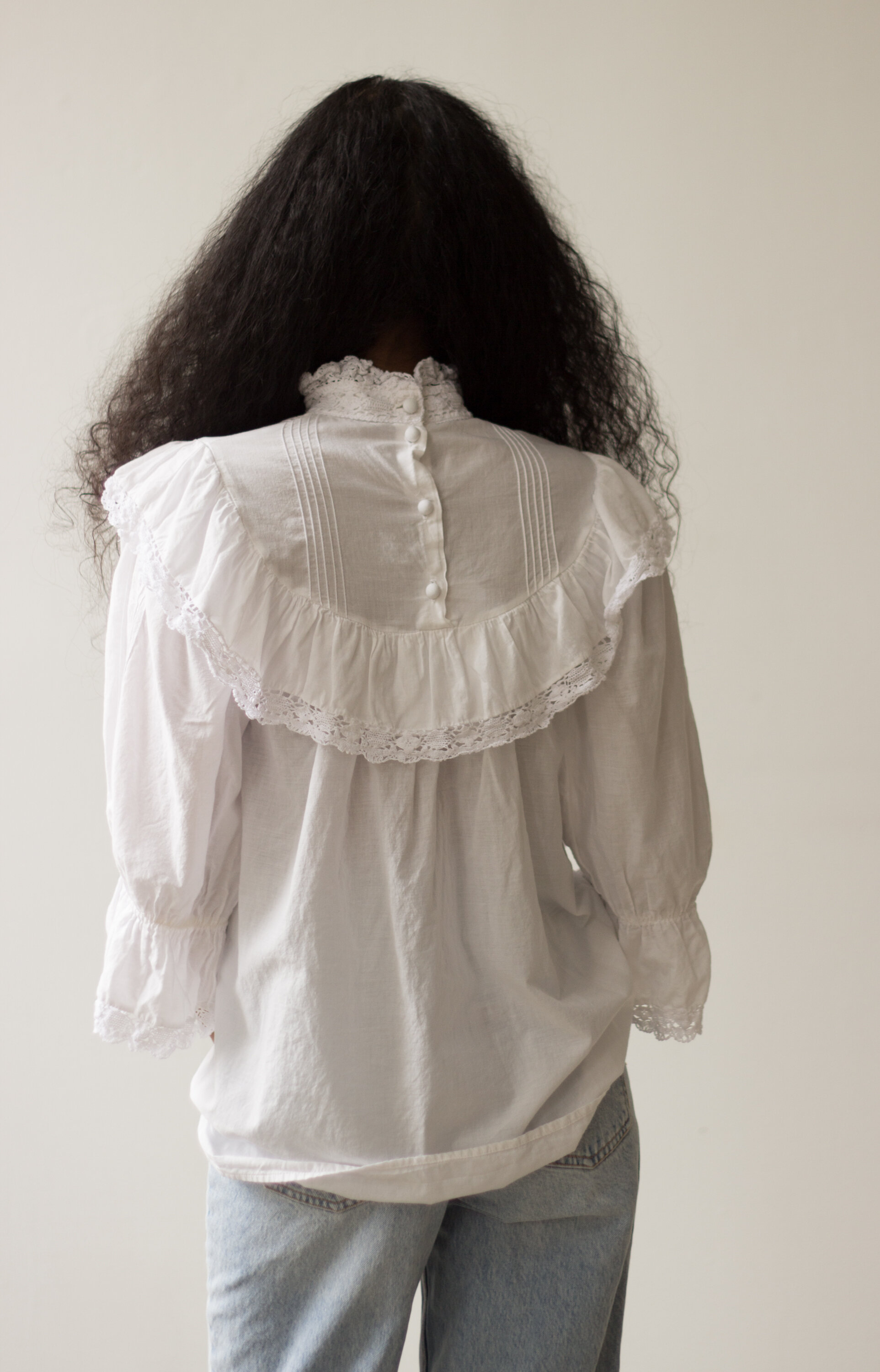 1980s Made in Wales White Victoriana Blouse