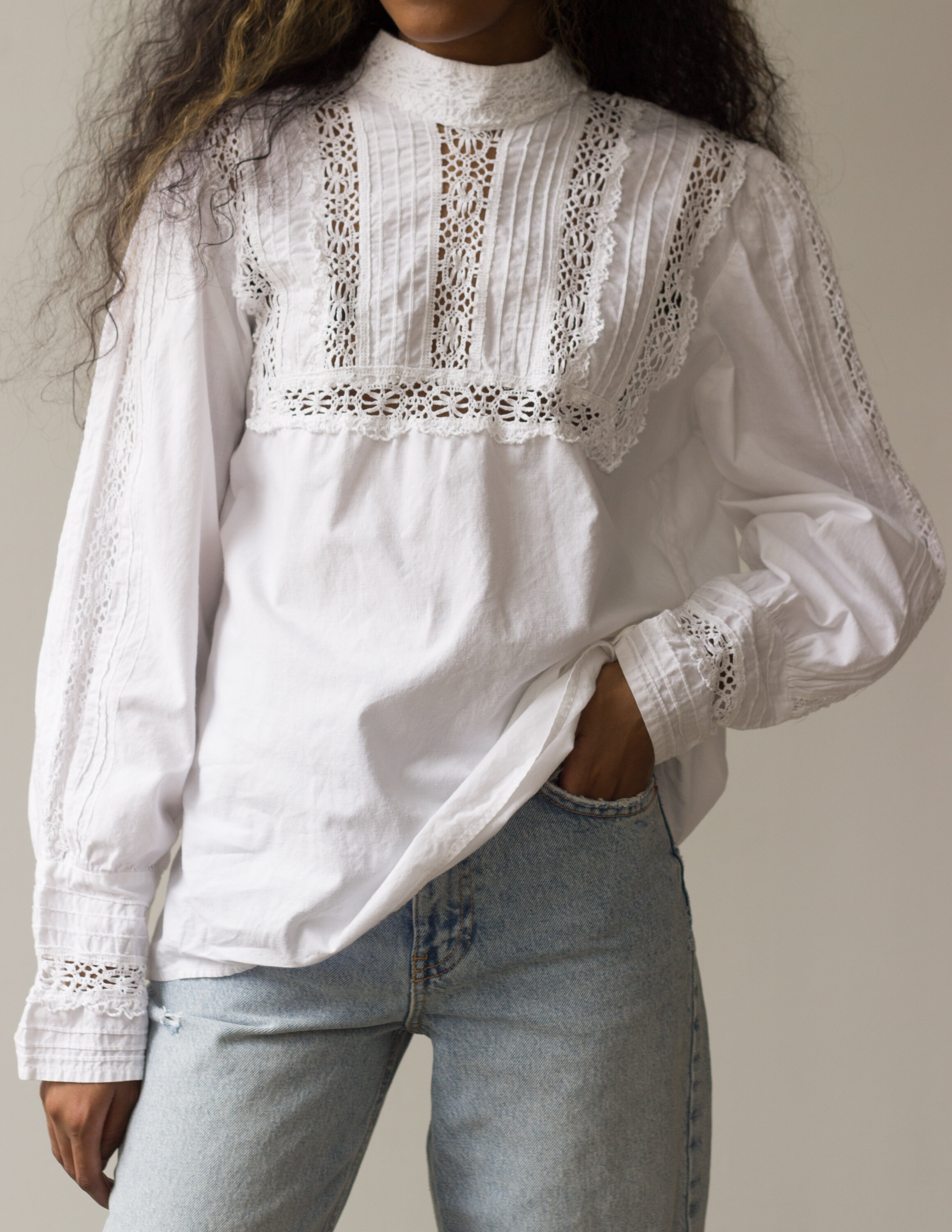 1970s White Cotton Victoriana Blouse