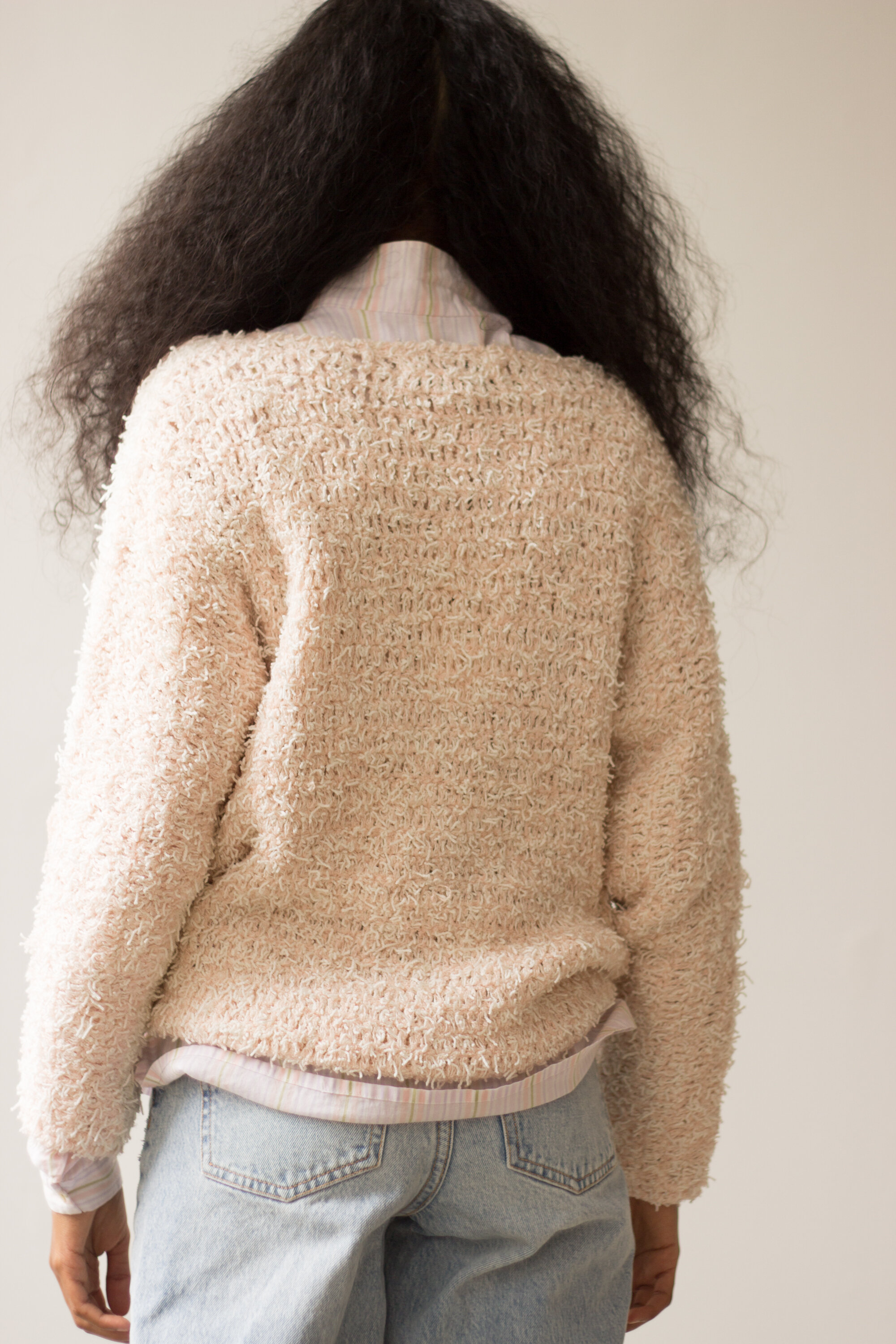 1980s Linen Striped Puff Sleeve Blouse