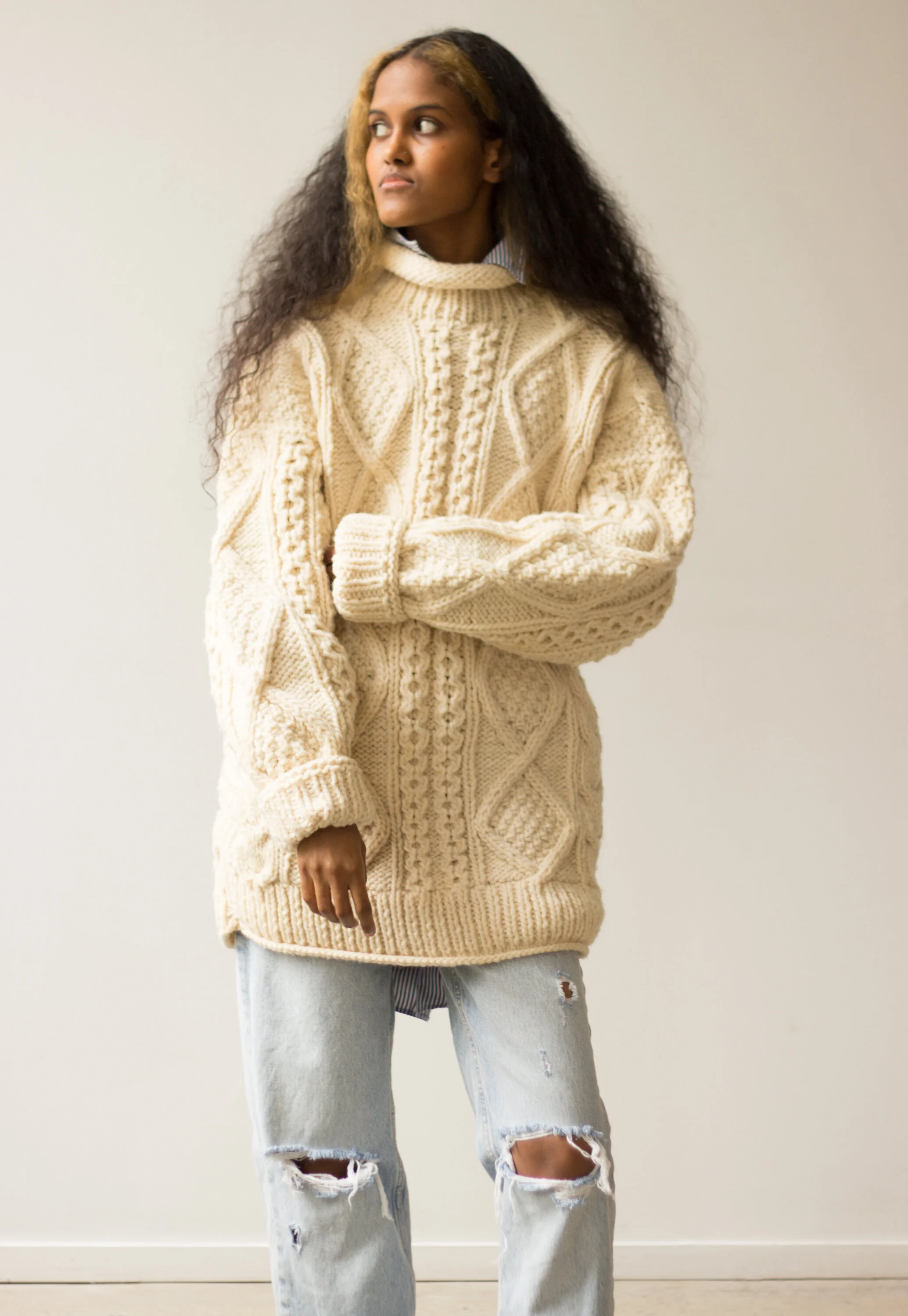 1980s Hand Knit Oversize Roll Neck Fisherman Sweater — Wayward 
