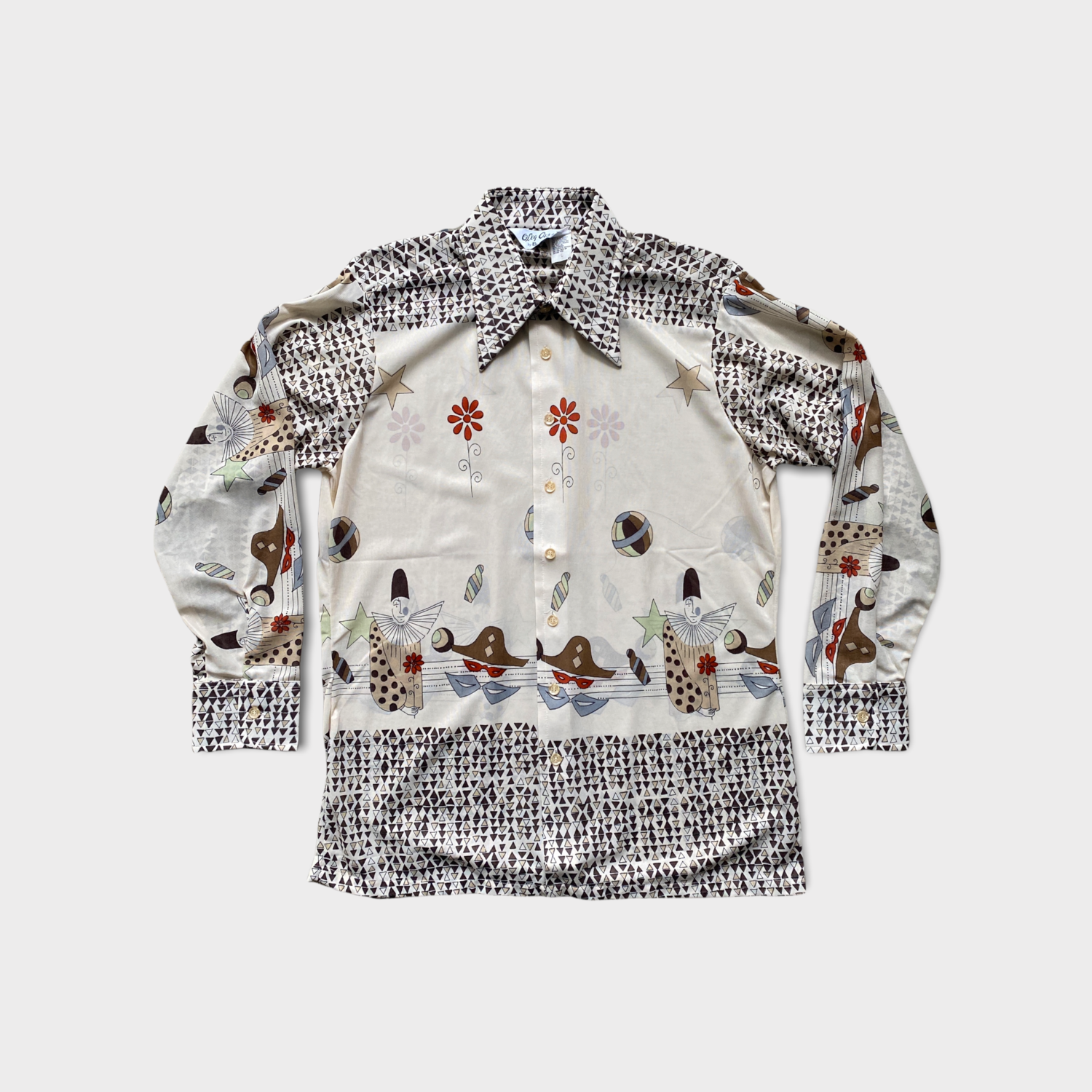 1970s NOS Nylon Pierrot Masquerade Motif Shirt