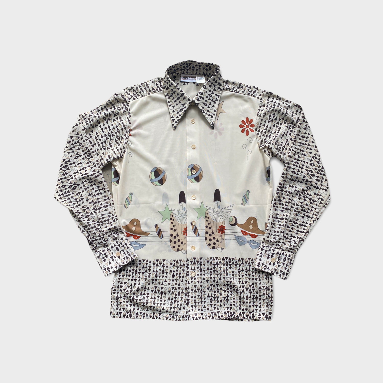 1970s NOS Nylon Pierrot Masquerade Motif Shirt