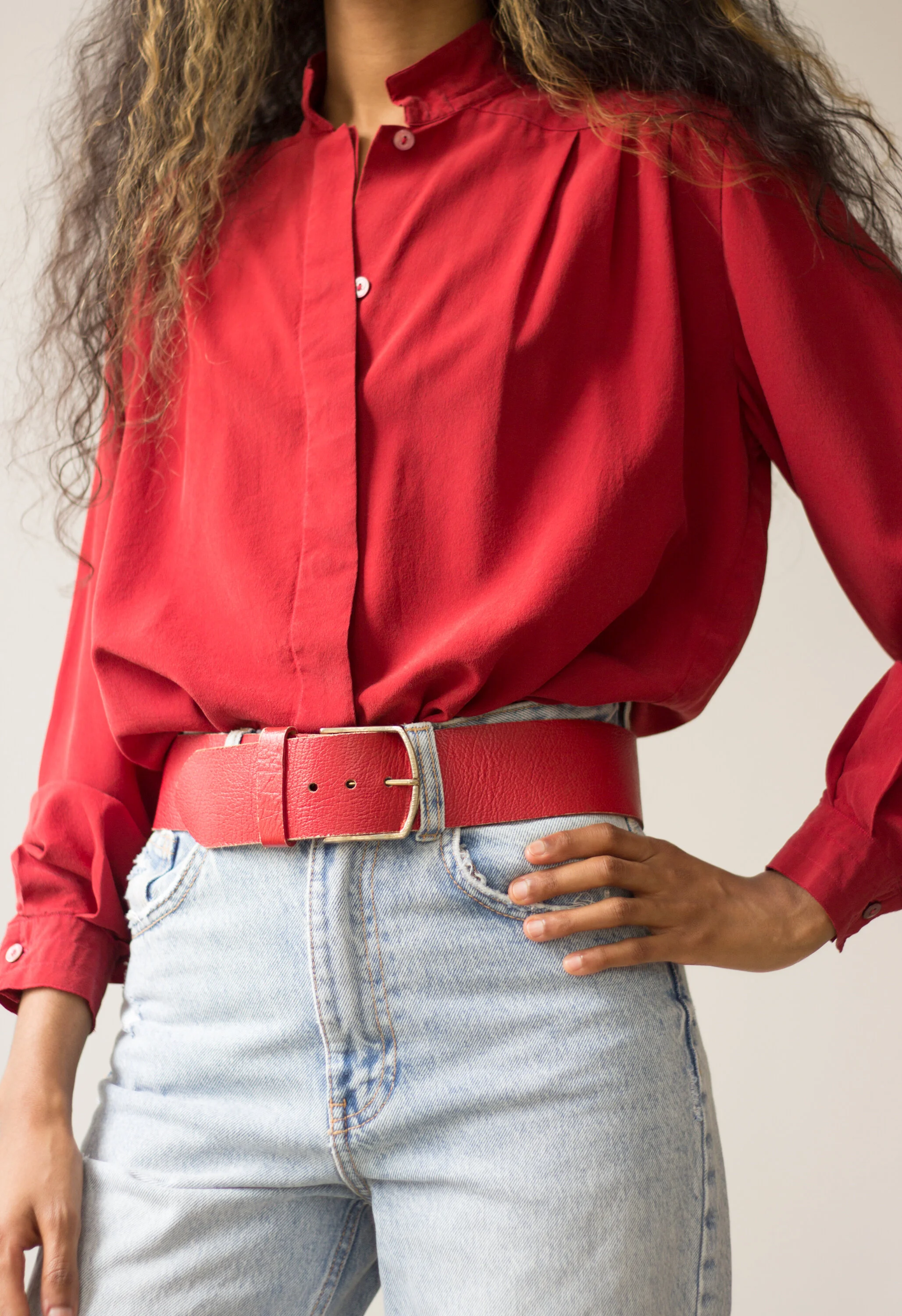 1980s French Leather Wide Red Belt