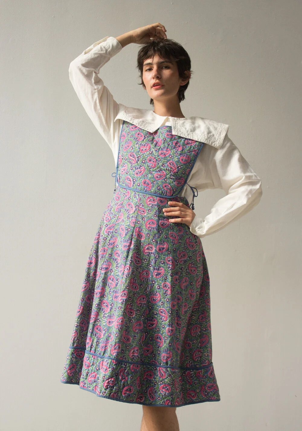 1970s Phool Indian Cotton Quilted Pinafore Dress