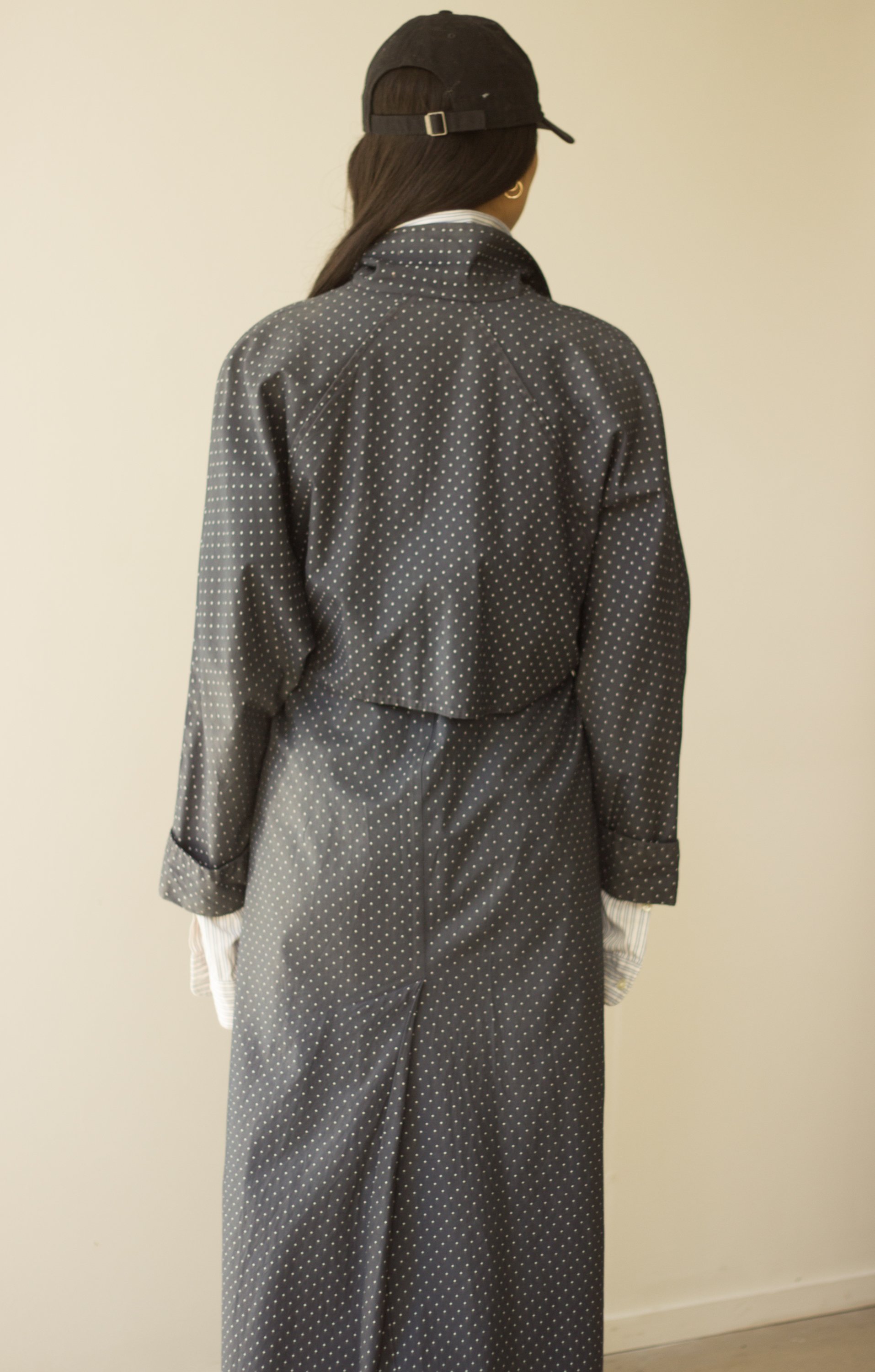 1980s Tamotsu Washed Navy Polka Dot Cotton Trench