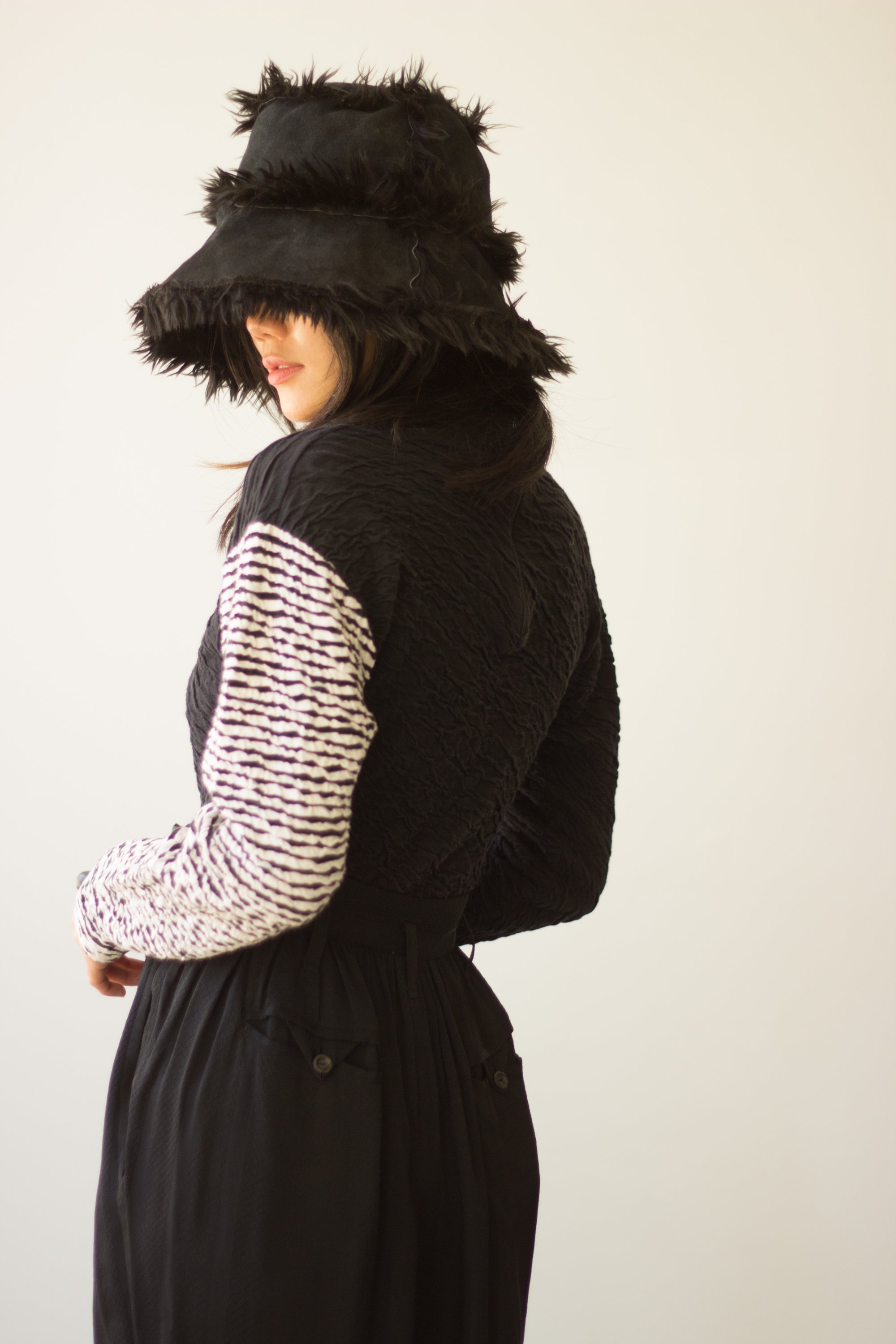 1990s Shearling Suede Oversize Bucket Hat