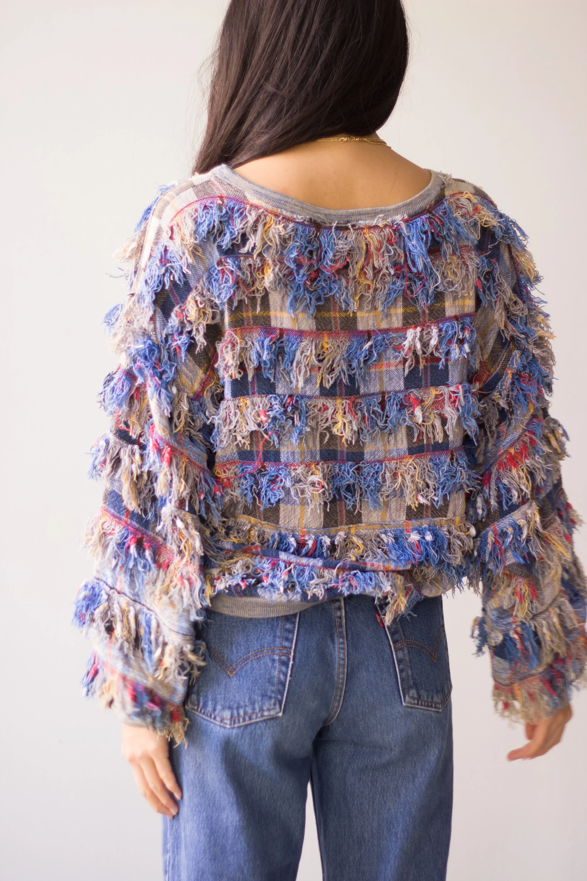 1980s Paula Sweet Muslin Mink Fringed Woven Pullover — Wayward 