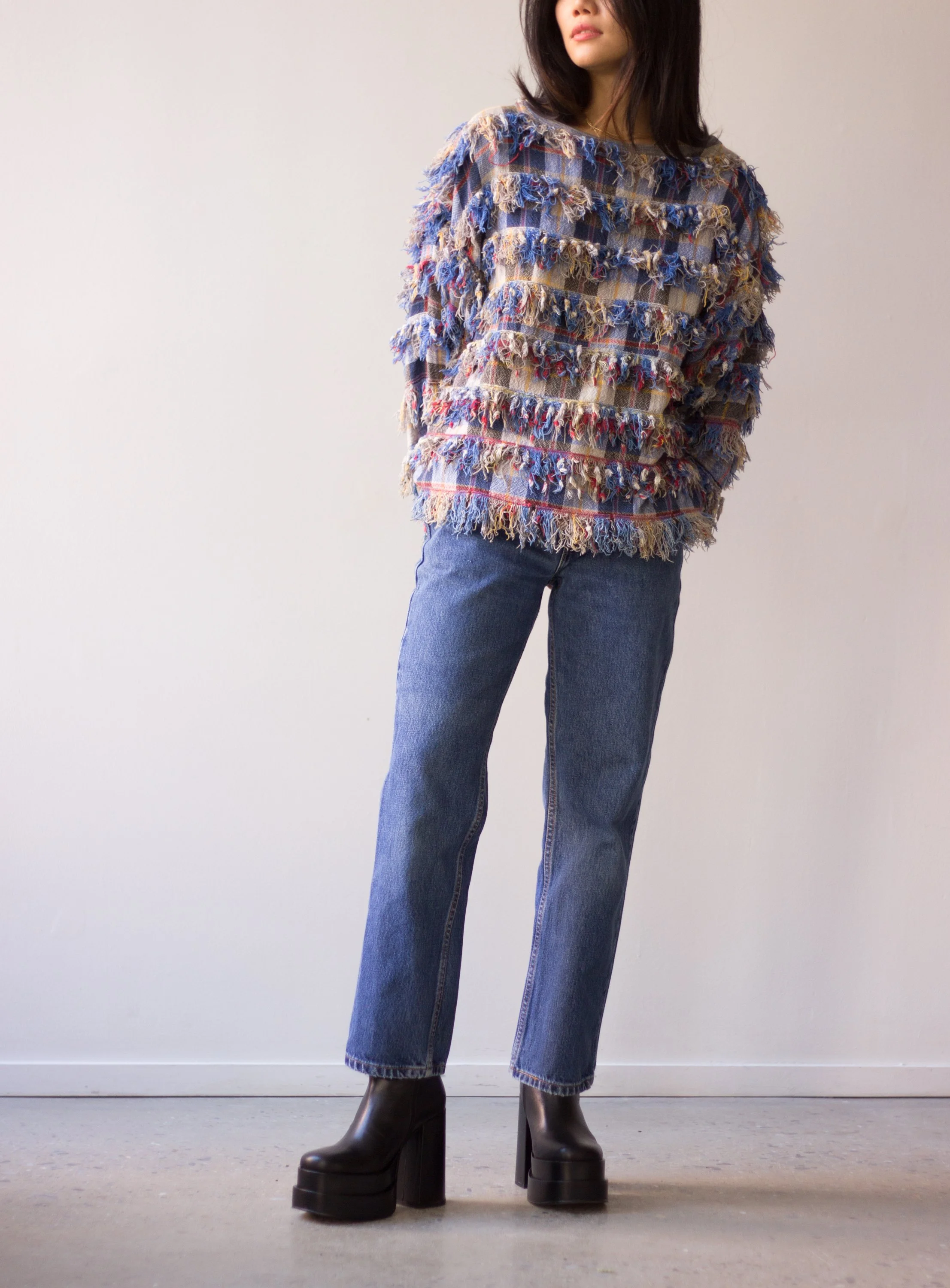 1980s Paula Sweet Muslin Mink Fringed Woven Pullover — Wayward 