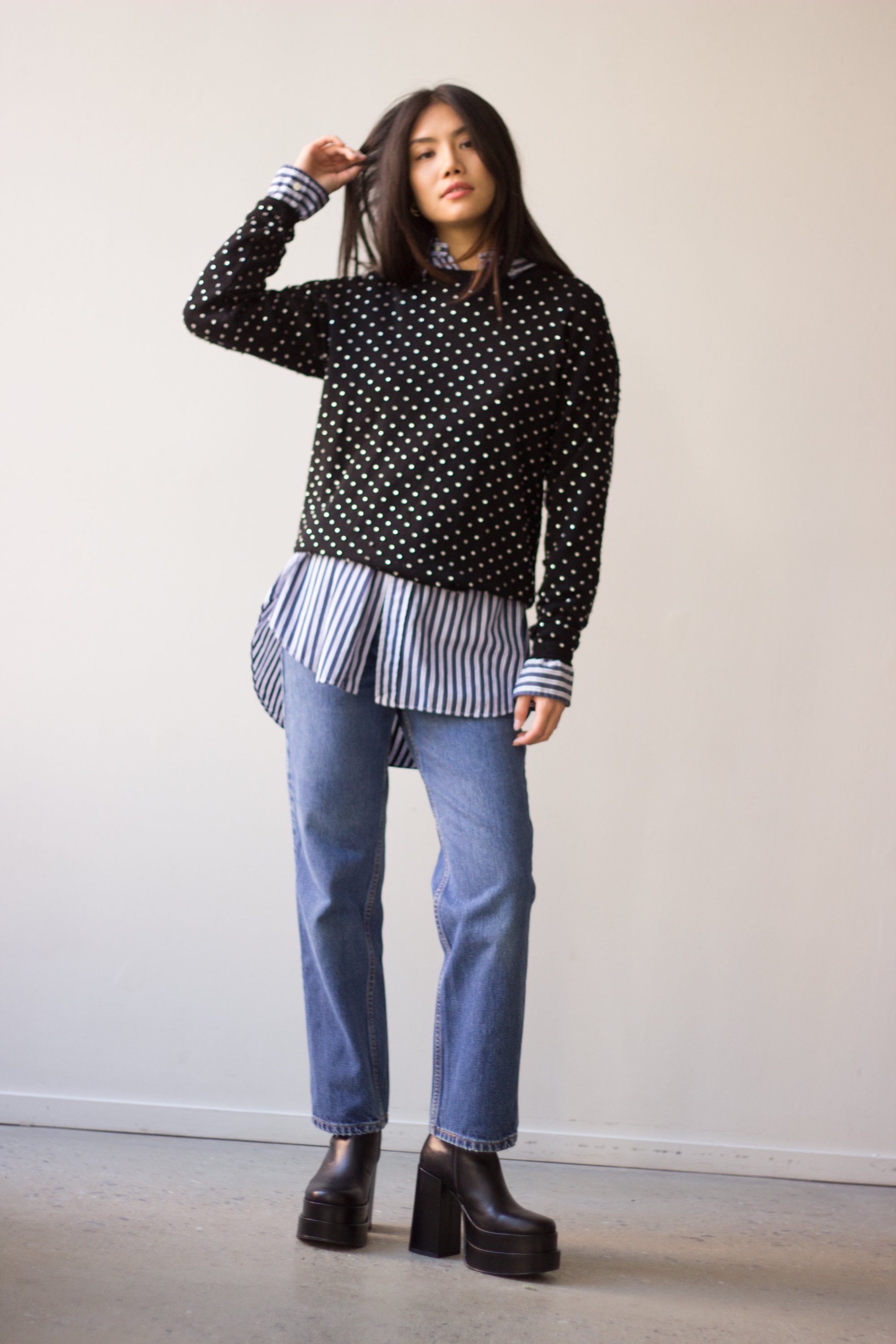 1980s Semplice Merino Pullover Set with Rhinestones