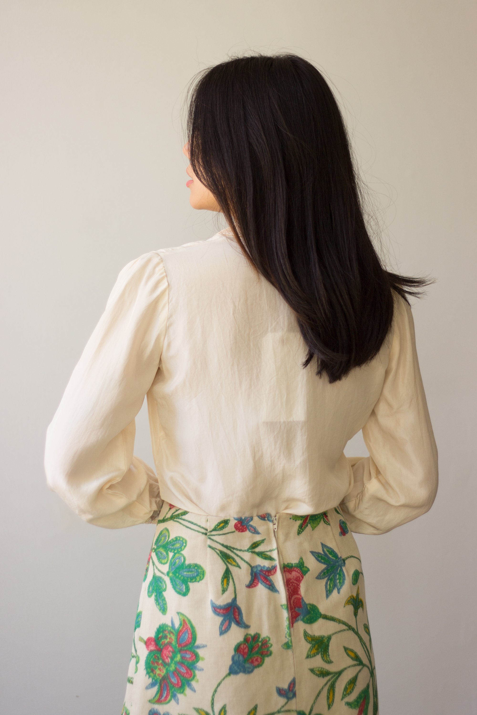 1960s Brooks House Floral Printed Linen A-Line Maxi Skirt