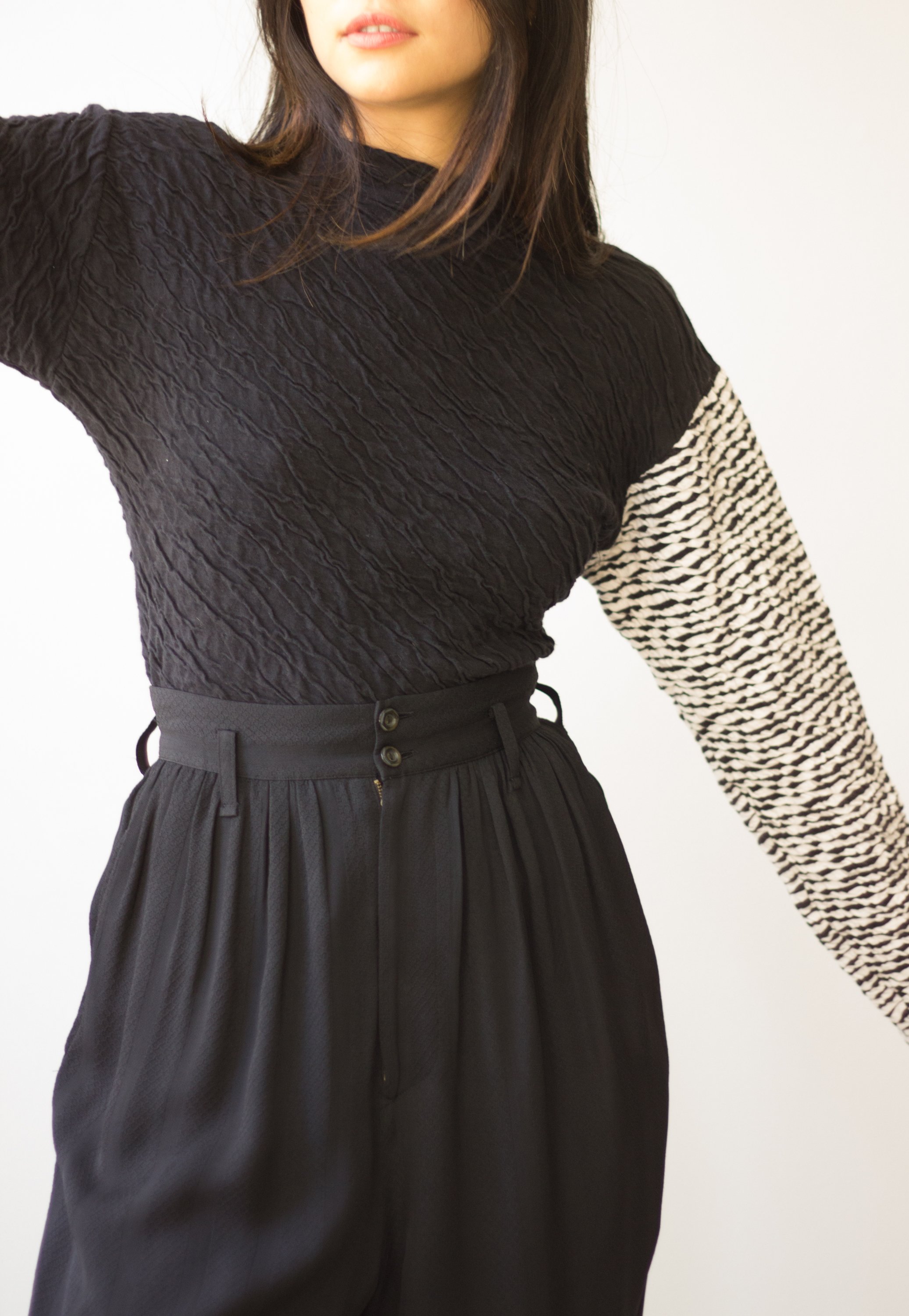 1990s Textured Dolman Shirt with Contrast Sleeve