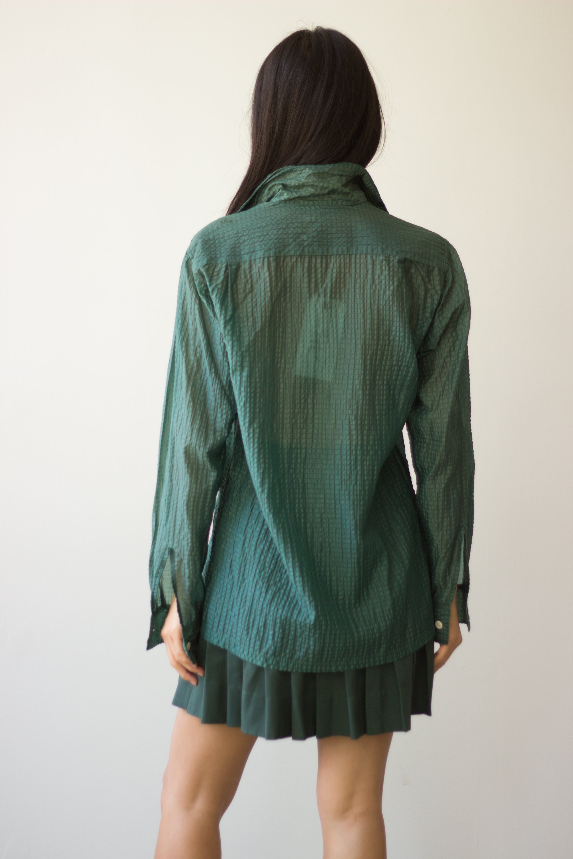1940s Green Nylon Seersucker Shirt
